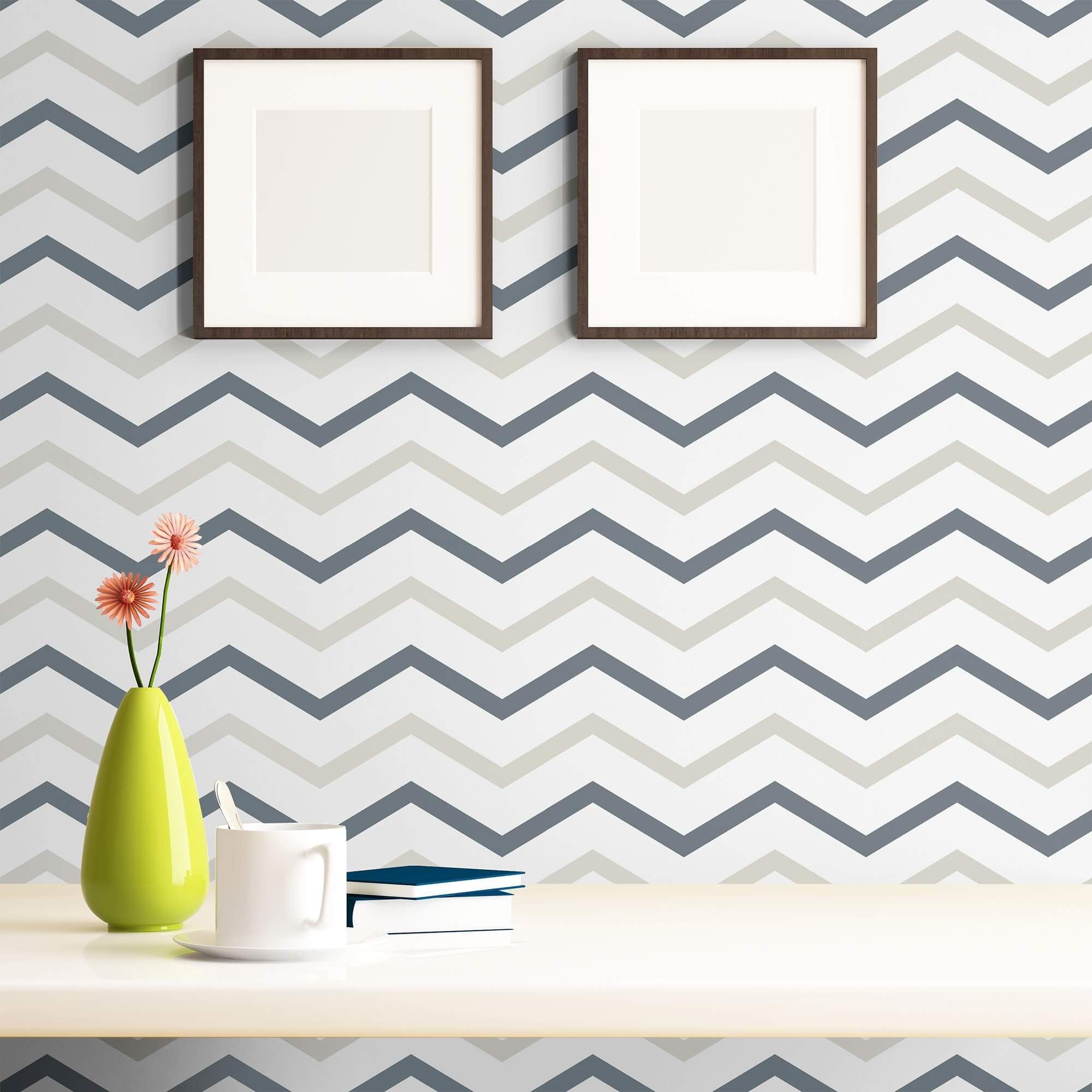 White & Champagne Chevron Peel and Stick Removable Wallpaper - Self-Adhesive Decorative Wall Covering for Bedroom, Living Room, Office & Home Decor
