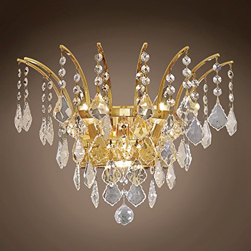 Flamingo Design 16 Inch Gold Wall Sconce with 3 Lights & Clear European Crystals - Elegant Lighting Fixture for Bedroom, Living Room, or Hallway Decor