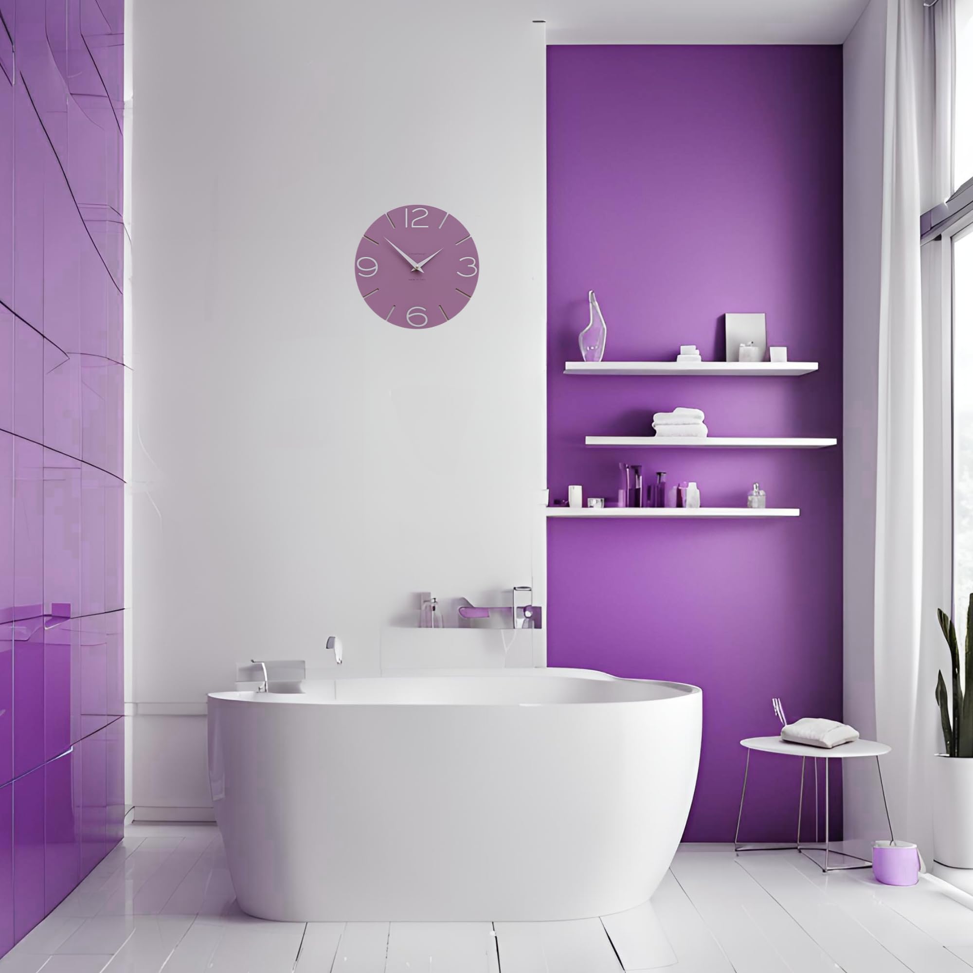 CalleaDesign 11.8 Inch Modern Wall Clock with Purple Smile Face - Perfect for Living Room, Bedroom, Office & Home Decor