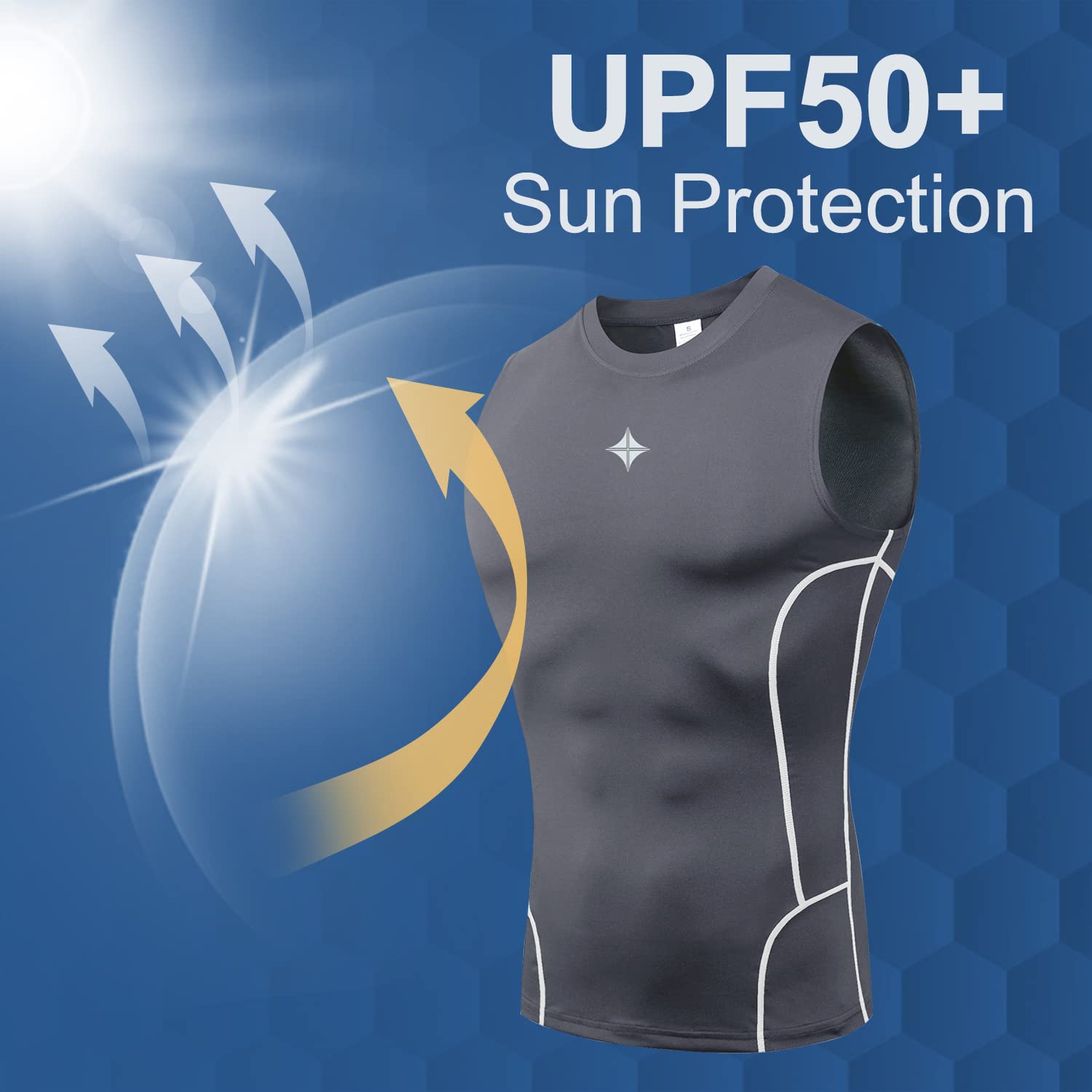 Milin Naco Men's Sleeveless Compression Shirts - UPF 50+ Dry Fit Workout Undershirts & Rash Guard for Gym, Running & Outdoor Activities
