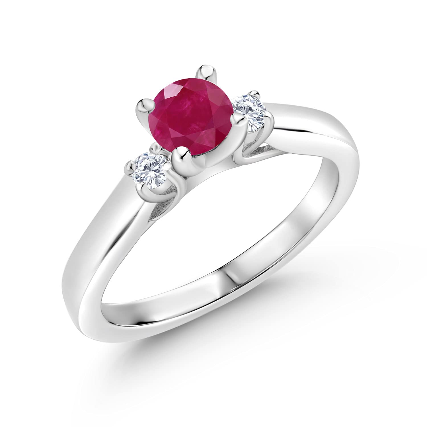 0.68 Ct Round Red Ruby & G-H Lab Grown Diamond 925 Sterling Silver Ring for Women | Engagement, Wedding, Anniversary Gift | Gem Stone King Jewelry