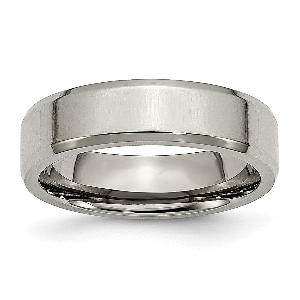 ICE CARATS 6mm Titanium Beveled Edge Band Ring for Men - Classic Flat Wedding Ring, Fashion Jewelry Gift for Dad, Husband & Him - Perfect for Weddings, Anniversaries & Special Occasions