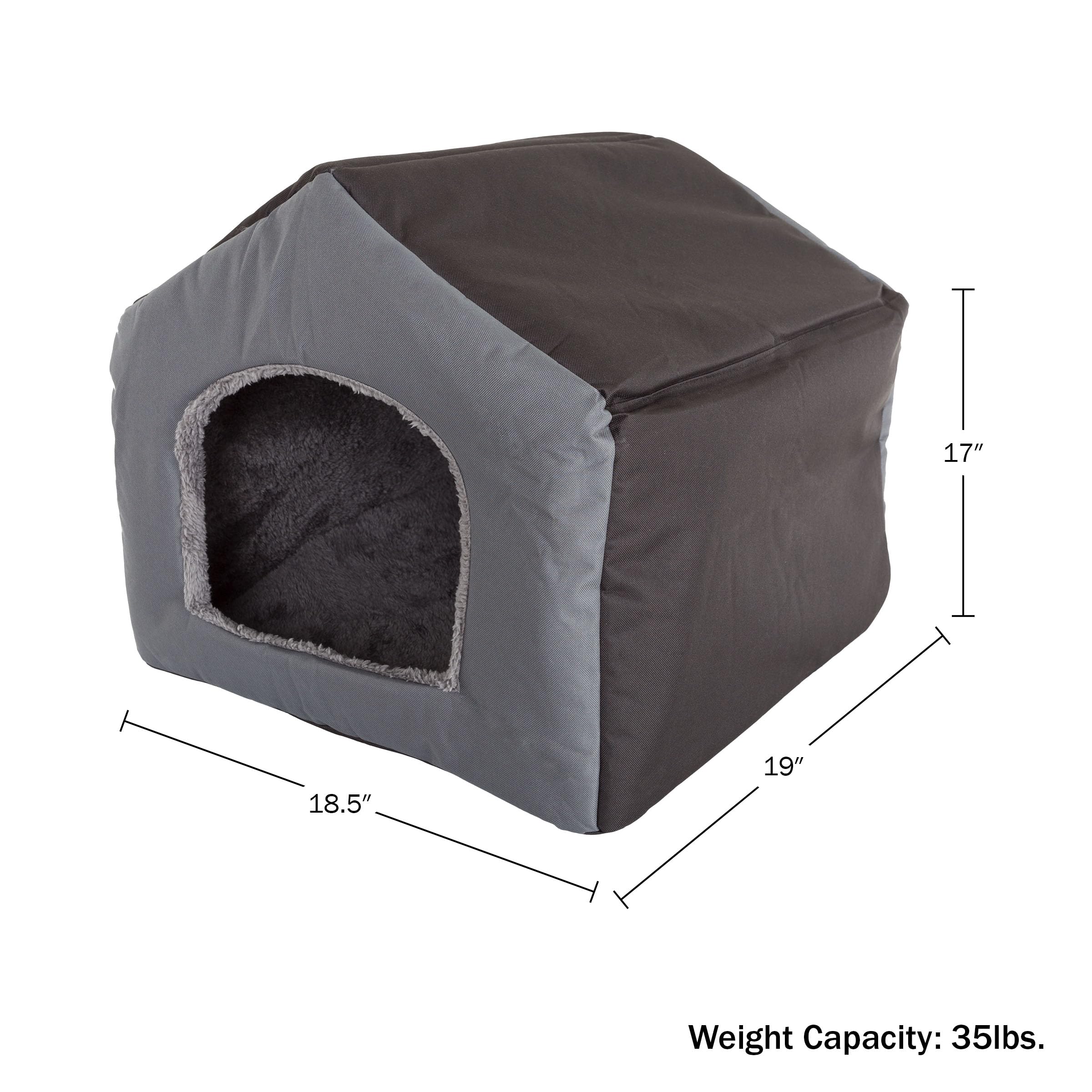 Cozy Indoor Dog House with Removable Sherpa Cushion - Soft Pet Bed for Small Dogs, Cats & Kittens | Portable Puppy Shelter for Home, Apartment & Travel | PETMAKER Gray Pet House