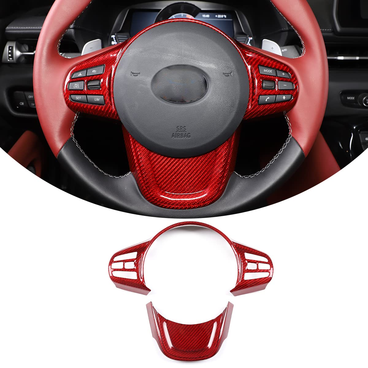 Premium Real Carbon Fiber Center Console Button Trim Frame for Toyota Supra GR A90 A91 MK5 (2019-2024) - Red Carbon Fiber Protective Cover | Interior Upgrade & Car Accessories | Perfect for Car Enthusiasts & Customization