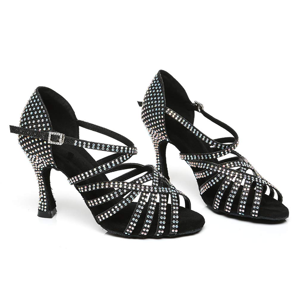 HROYL Women's Rhinestone Latin Dance Shoes for Ballroom, Salsa & Performance - Model L467 | Perfect for Dance Competitions, Shows & Practice