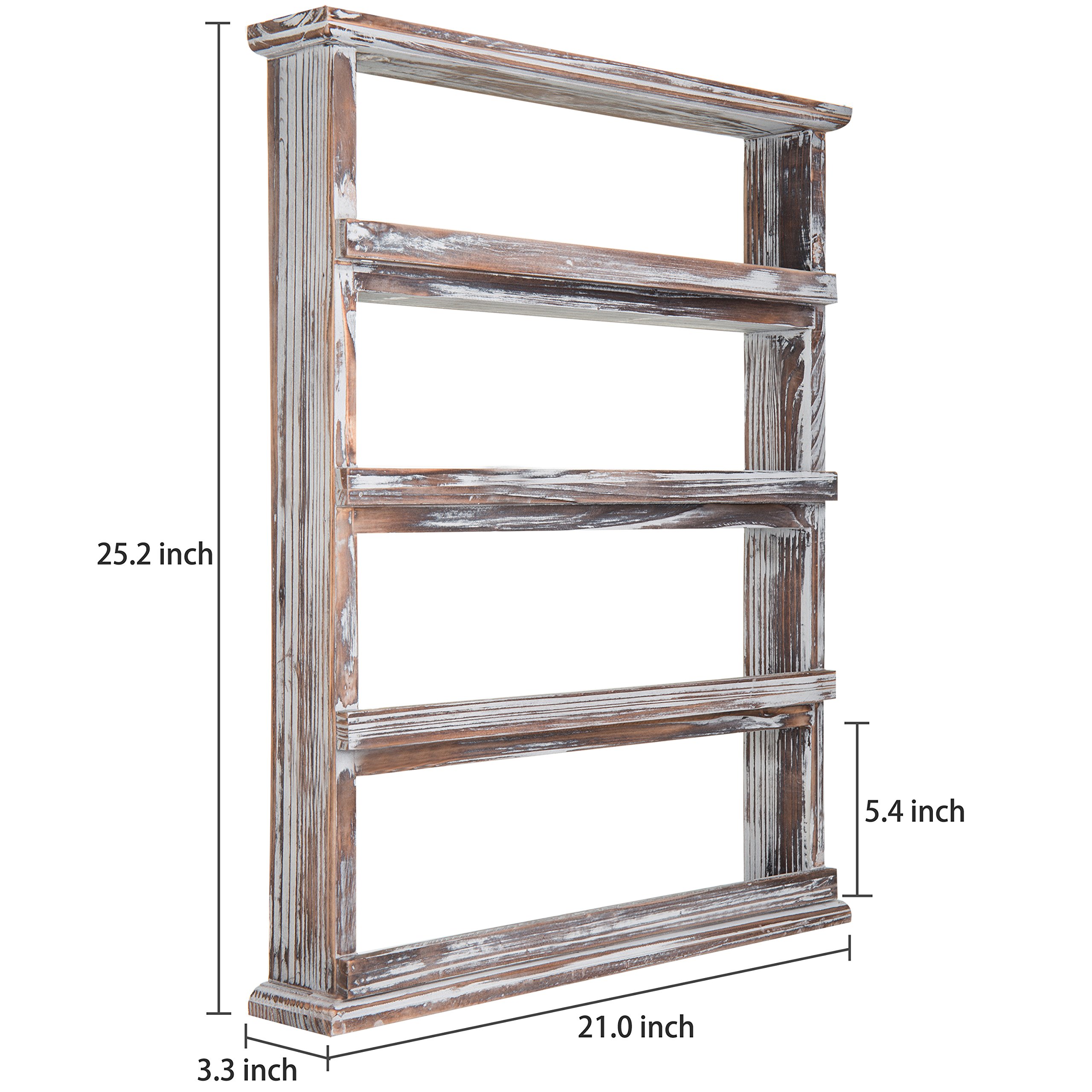 MyGift Rustic Torched Wood Wall Mounted Spice Rack - 4 Tier Pantry Organizer with Seasoning Jar Shelves | Perfect for Kitchen, Dining Room & Small Space Storage Organization