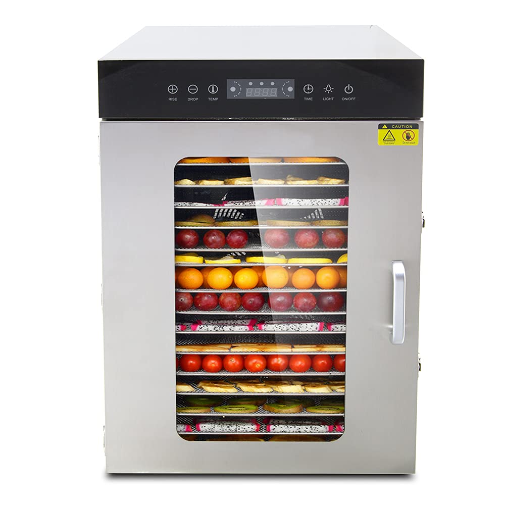 Premium 1350W Stainless Steel Food Dehydrator with 16 Trays - Digital Temperature Control & 24H Timer for Jerky, Meat, Fruit, Herbs, Mushrooms, Vegetables - Perfect for Home Drying, Healthy Snacks, and DIY Pet Treats - Commercial-Grade Food Dryer for Kitchen, Camping, and Food Preservation