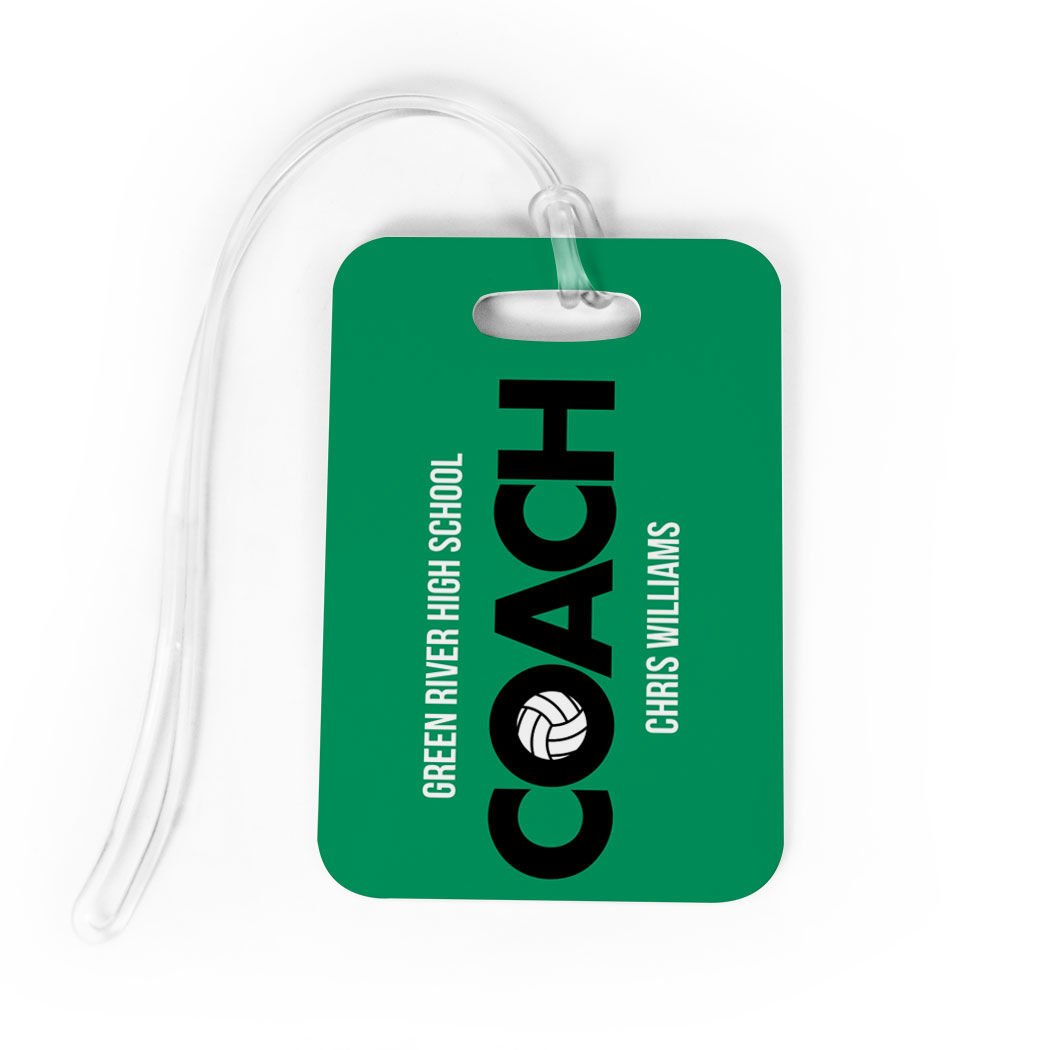 Personalized Volleyball Coach Luggage Tag - Medium Size with Standard Lines on Back in Green/Black | Perfect for Team Travel, Tournaments & Sports Events
