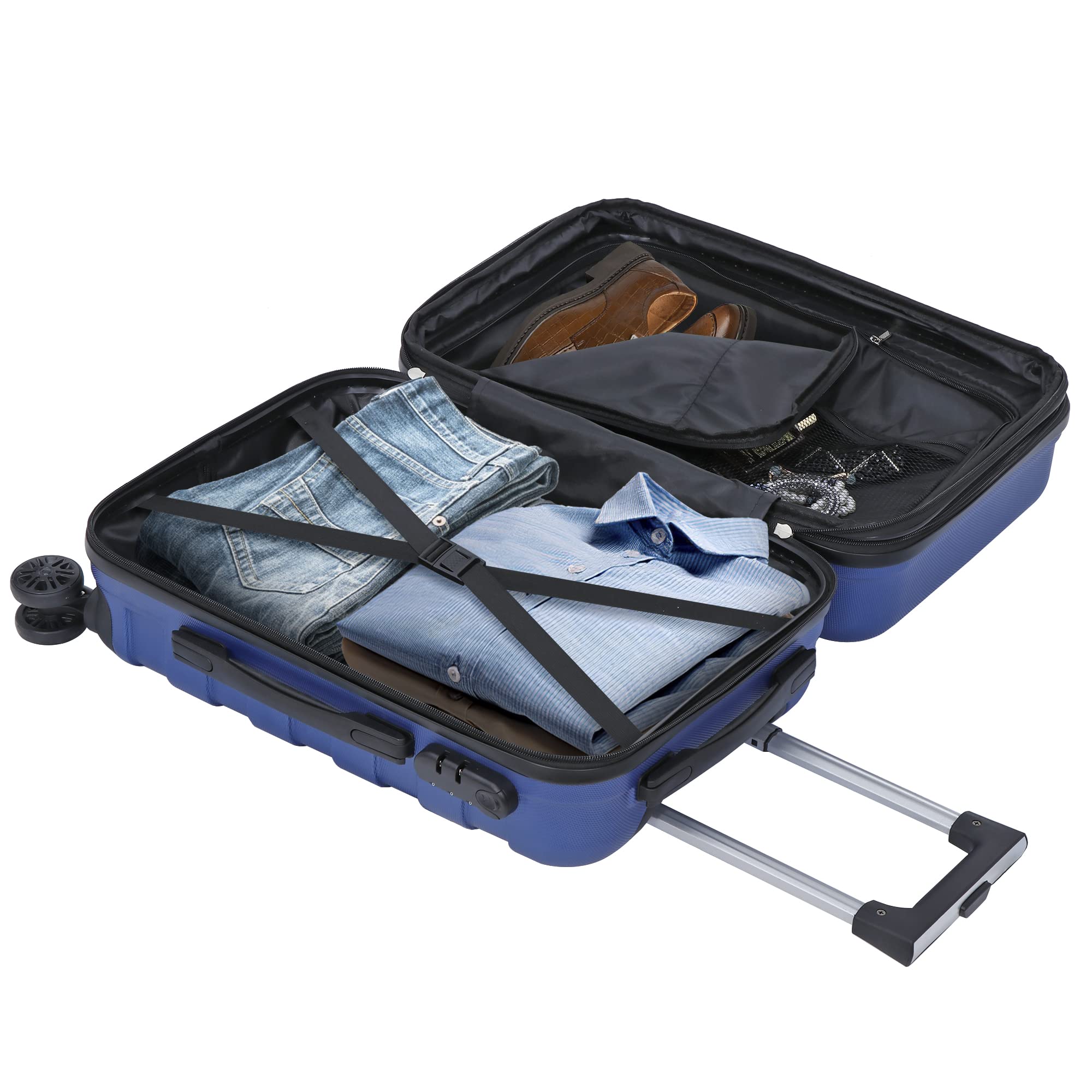 HomGarden 21 Inch Expandable Hardside Carry-On Luggage with Spinner Wheels & TSA Lock - Lightweight Suitcase for Air Travel, Business Trips & Weekend Getaways (Navy Blue)