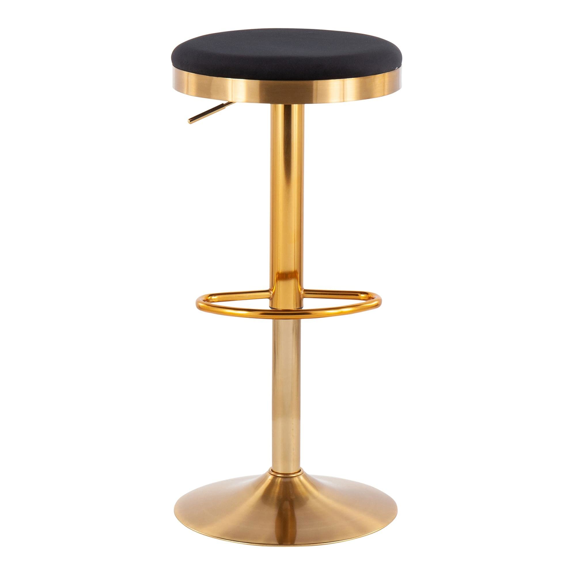 LumiSource Dakota Adjustable Swivel Bar Stool Set of 2 - Gold Upholstered Bar Height Stools for Kitchen Island, Home Bar & Counter Seating - Comfortable Bar Chairs with Back Support