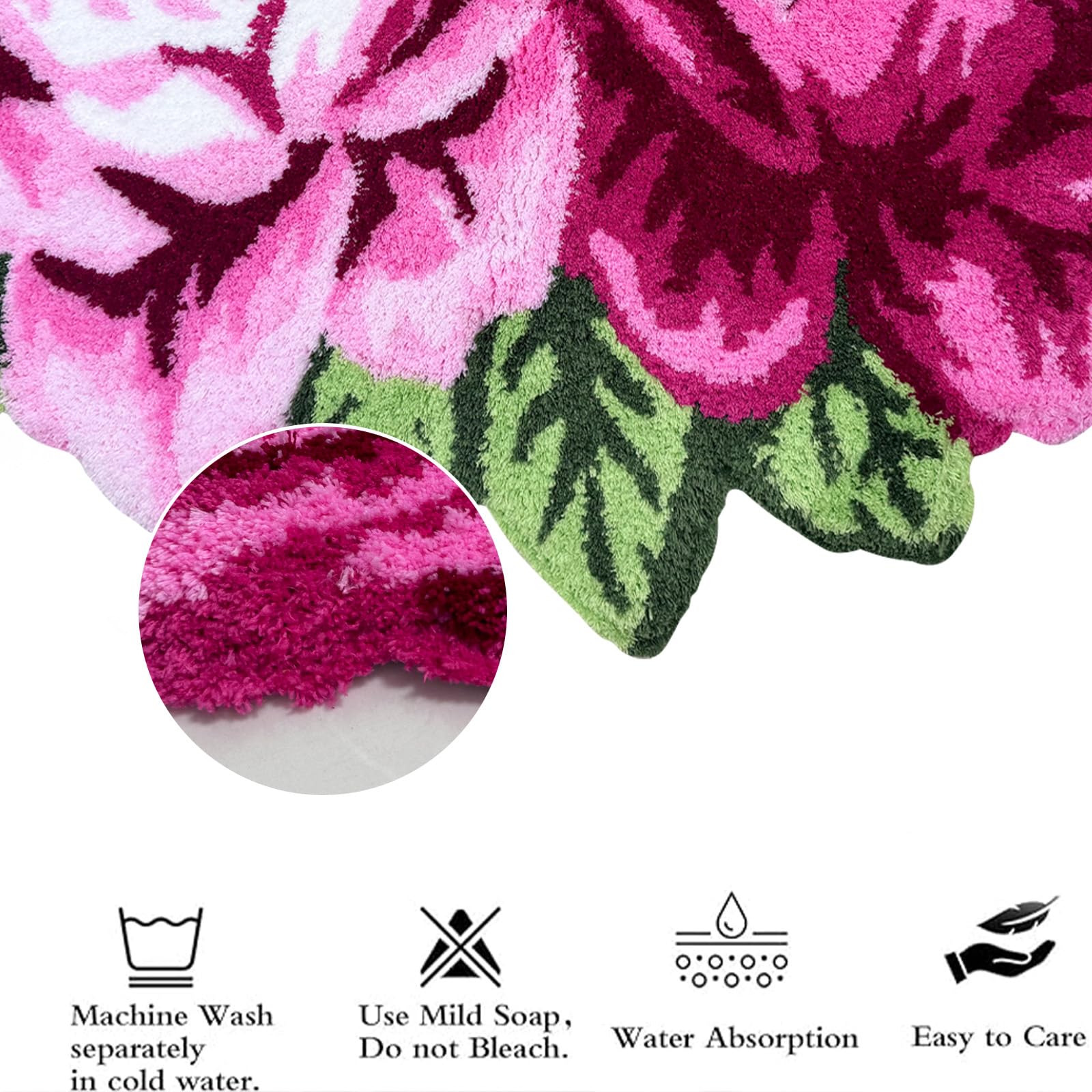USTIDE Pink Rose Rug - Handmade Romantic Non-Slip Floral Carpet for Bathroom, Living Room & Bedroom - Soft Small Area Rug (1.97FTx2.3FT) - Perfect for Boho Decor, Nursery, Dorm Room & Cozy Home Accent