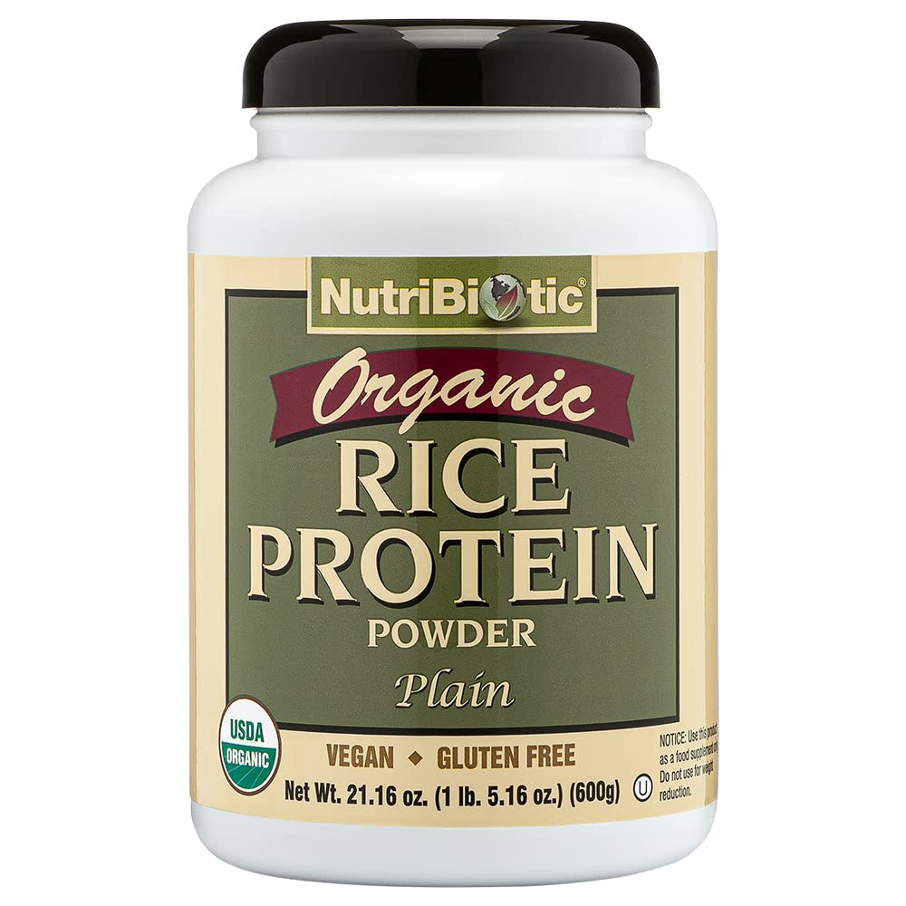 NutriBiotic Certified Organic Plain Rice Protein Powder - 21oz | Vegan, Keto & Kosher Friendly | Low Carb, Gluten-Free, Non-GMO | Easy Digest Plant-Based Protein for Smoothies, Baking & Post-Workout Recovery
