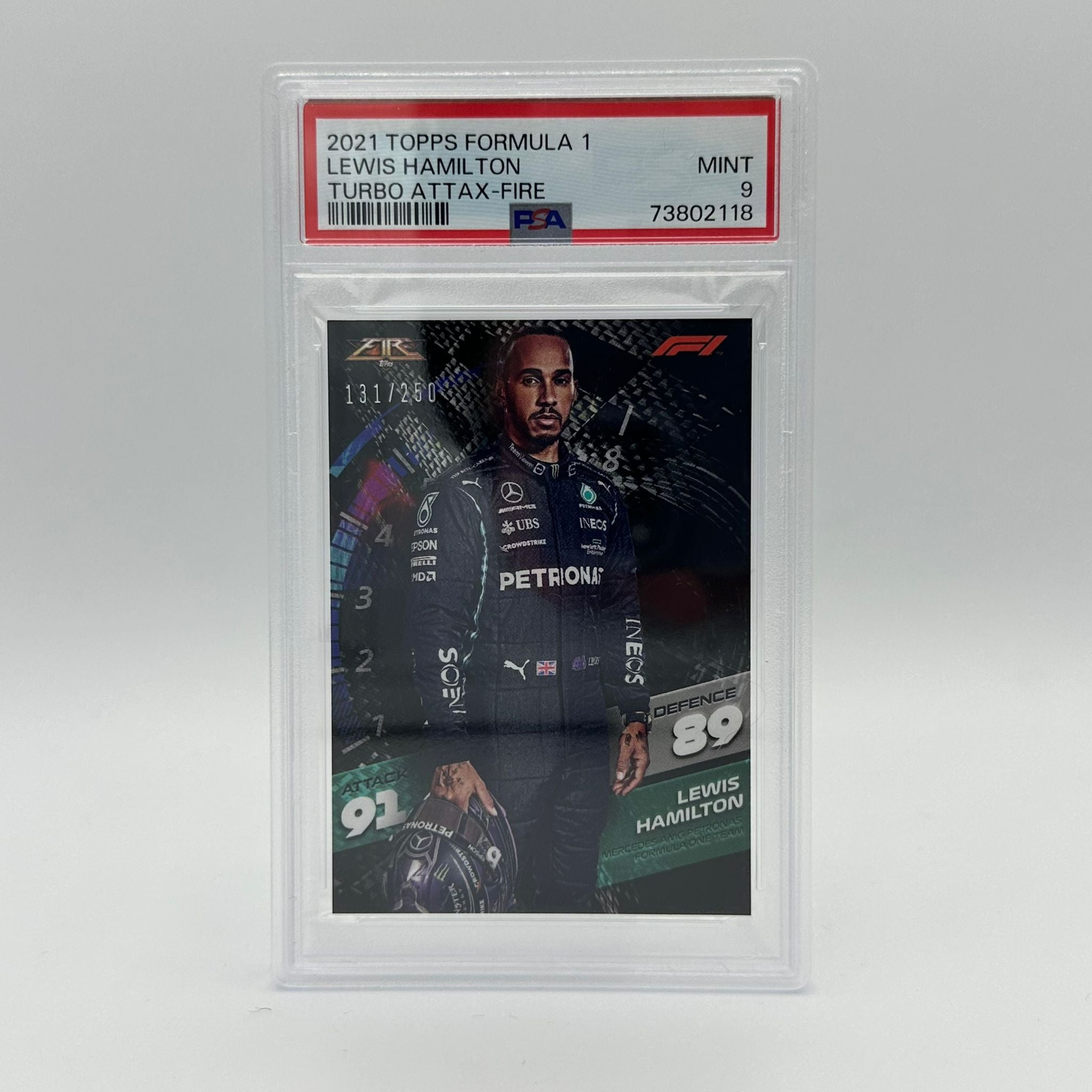 PSA 9 Graded 131/250 Lewis Hamilton Fire Card - Rare Collectible for F1 Fans & Sports Memorabilia Enthusiasts
