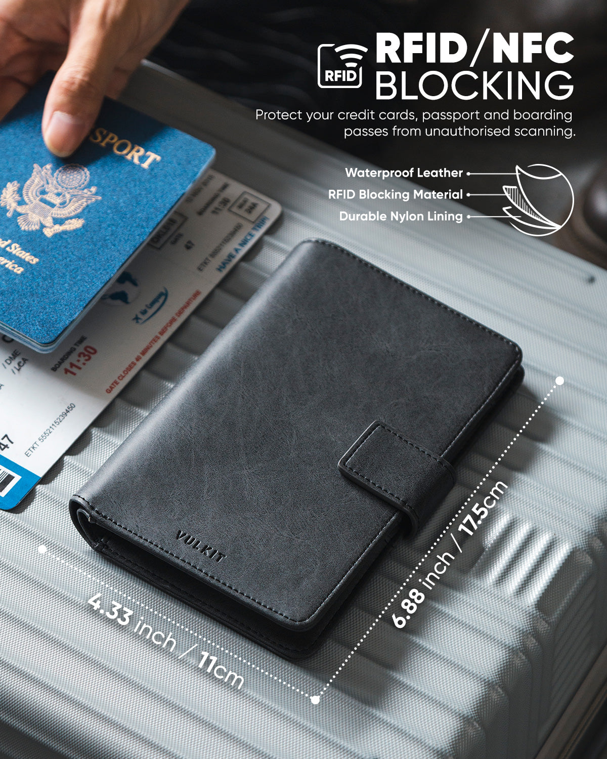 VPW101 RFID Blocking Passport Wallet with AirTag Holder - Secure Travel Organizer for International Trips & Business Travel