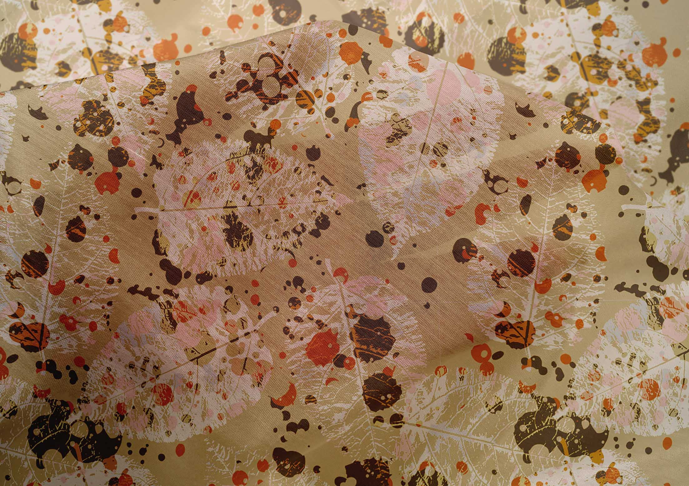 Premium Cotton Silk Dark Beige Abstract Print Fabric by The Yard - 42 Inch Wide for DIY Clothing, Dresses, Scarves & Home Decor Sewing Projects