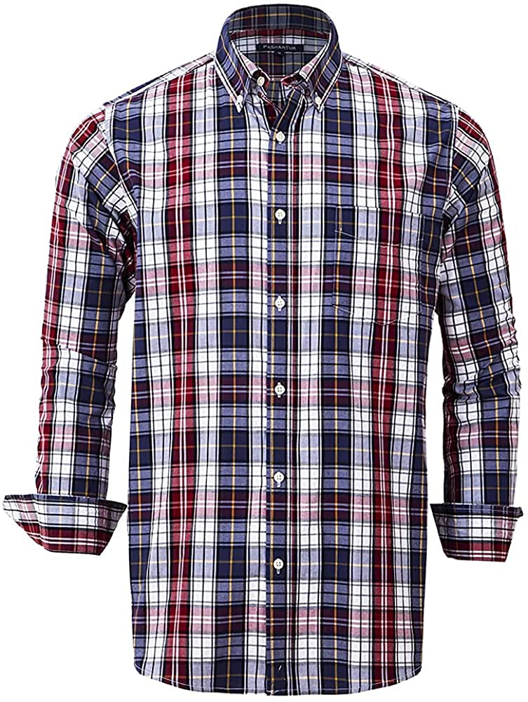 PASHARTUK Men's Cotton Long Sleeve Button Down Shirt - Regular Fit Casual Dress Shirt for Office, Business & Everyday Wear