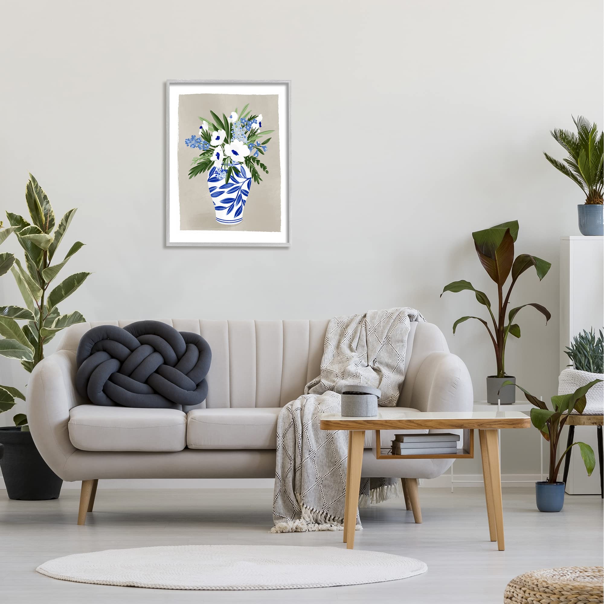 Stupell Industries White Poppies Flower Leaves Traditional Chinoiserie Pattern Vase - Handcrafted Home Decor for Living Room, Bedroom & Office - 24