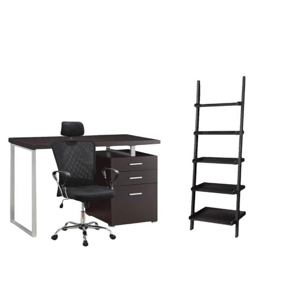 Home Square 3-Piece Office Furniture Set - Cappuccino Wooden Desk, Ergonomic Chair & Bookcase for Home Office | Perfect for Small Spaces & Remote Work