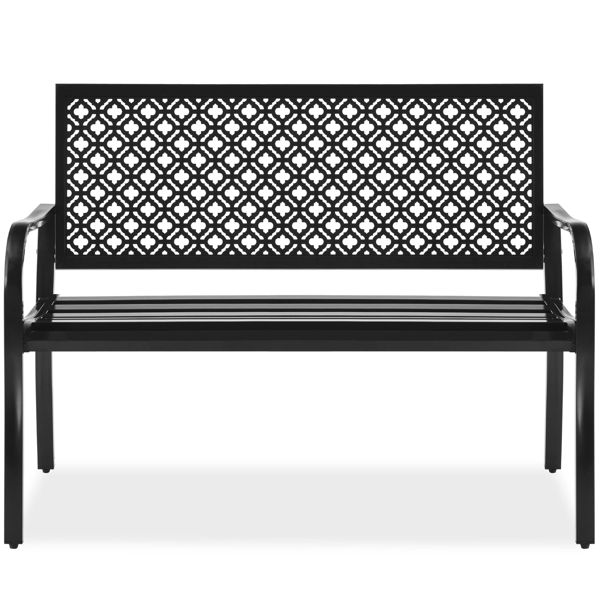 Best Choice Products 2-Person Outdoor Metal Bench with Geometric Backrest - Heavy Duty 790lb Capacity Steel Garden Bench for Patio, Porch, Entryway - Perfect for Backyard Relaxation & Outdoor Seating (Black)