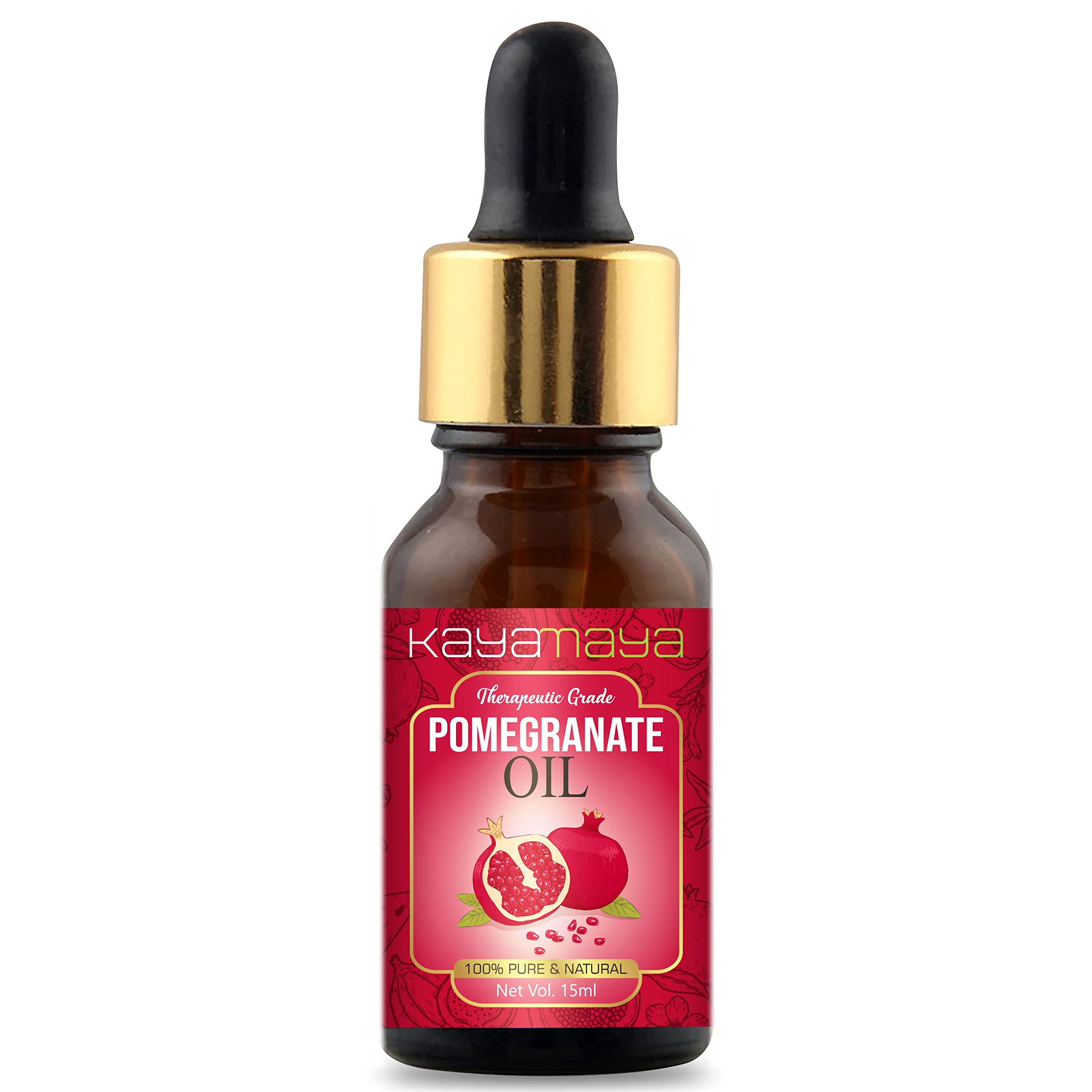 Kayamaya 100% Pure Pomegranate Seed Oil for Hair Growth & Skin Care - 15ml Cold Pressed Organic Oil - Natural Moisturizer for Dry Scalp, Face & Body - Perfect for DIY Beauty Recipes & Aromatherapy