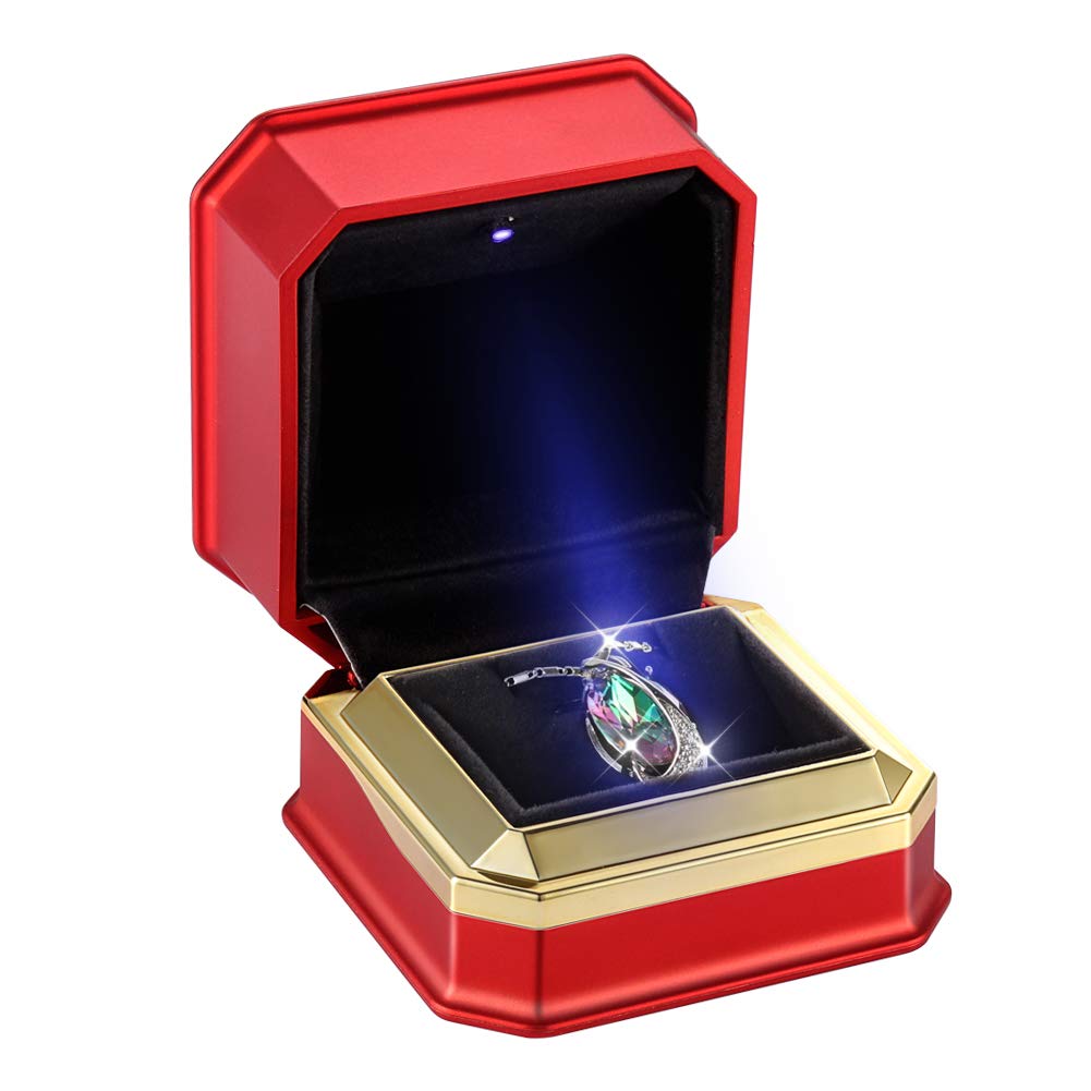 Luxury Velvet Necklace Box with LED Light - Square Jewelry Gift Box for Proposal, Engagement & Wedding - Perfect for Romantic Surprises, Anniversary Gifts & Jewelry Storage