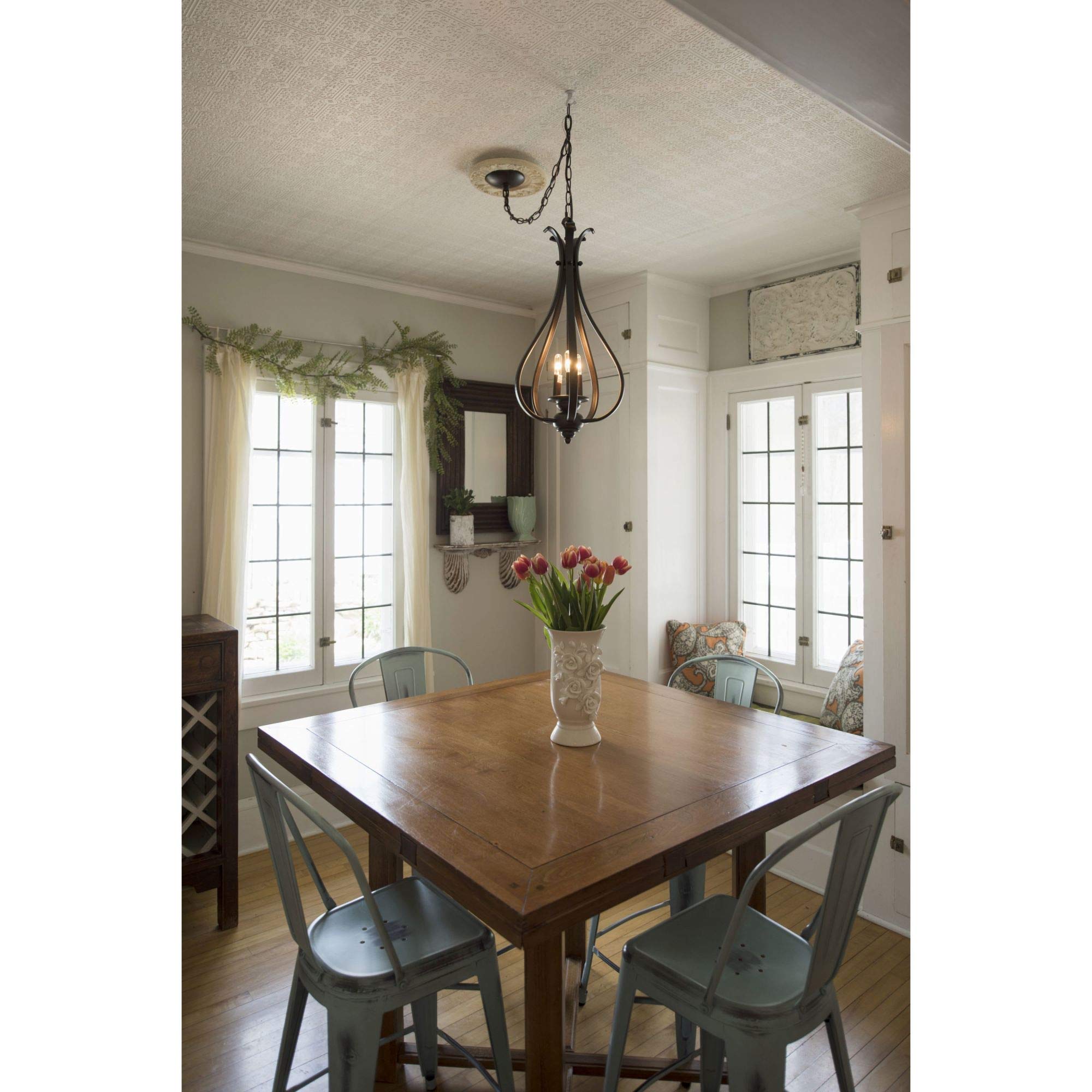 VAXCEL Monrovia 3-Light Bronze Teardrop Candle Chandelier - Elegant Dining Room & Kitchen Island Lighting Fixture