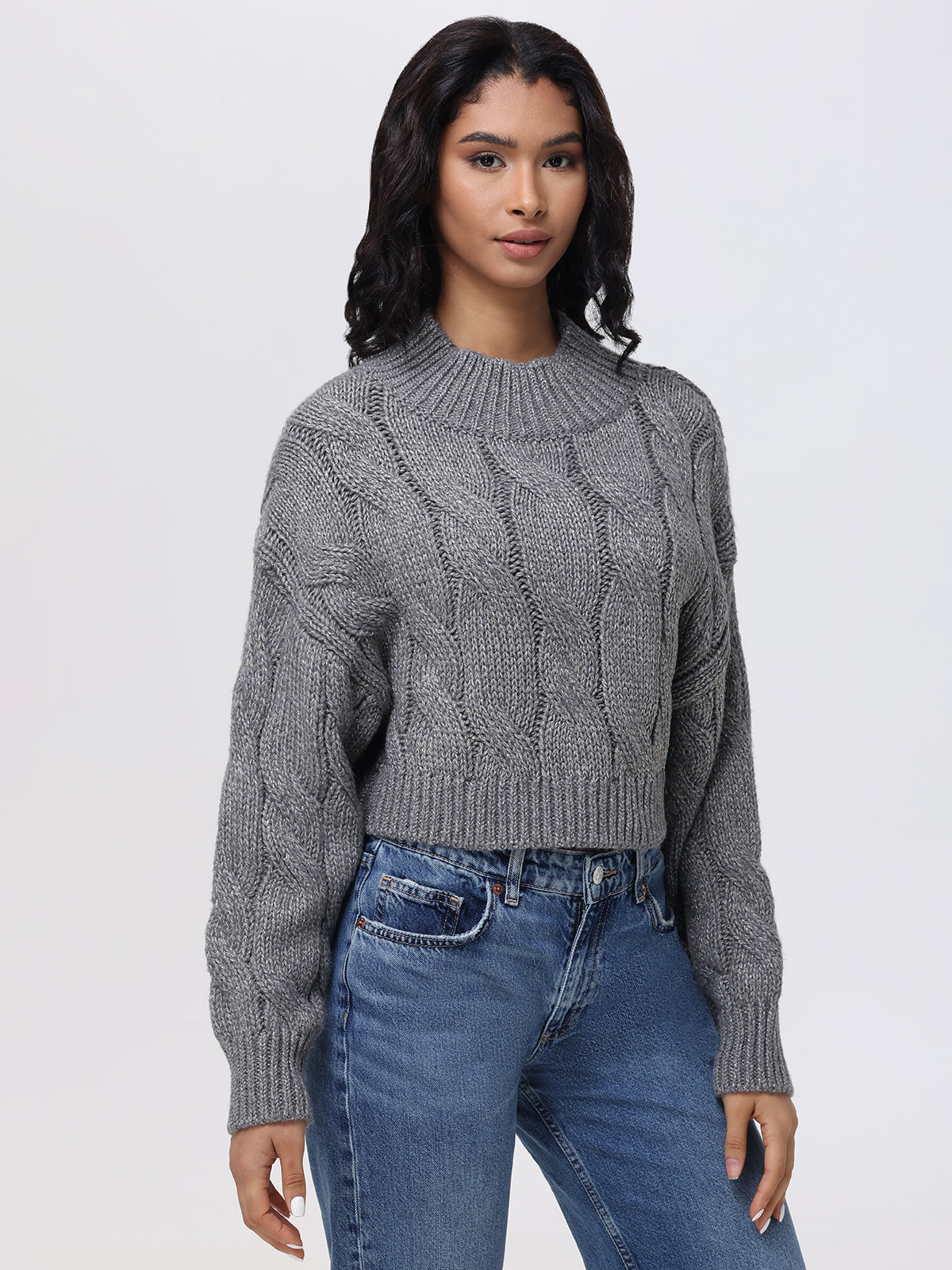 Lola Metallic Cable Knit Crop Sweater - Women's Fashion Winter Pullover for Holiday Parties & Date Nights