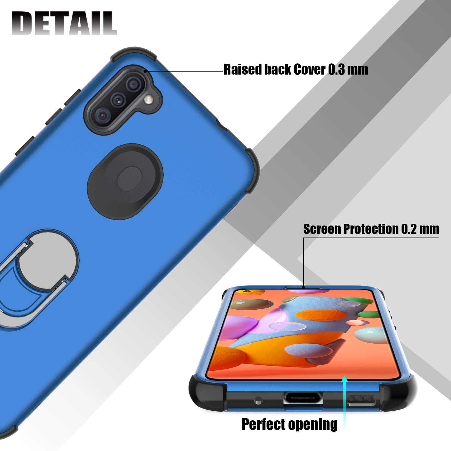 Shockproof Samsung Galaxy A11 Case with Screen Protector & Ring Holder Kickstand - Compatible with SM-A115F (Blue) | Perfect for Daily Protection, Hands-Free Viewing & Secure Grip