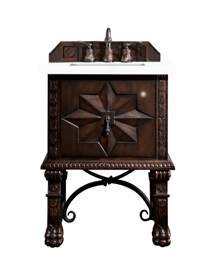 Balmoral 26 Inch Single Bathroom Vanity Cabinet with White Zeus Quartz Top - Antique Walnut Finish for Modern & Traditional Bathrooms | Perfect for Master Bath, Guest Bath & Powder Rooms