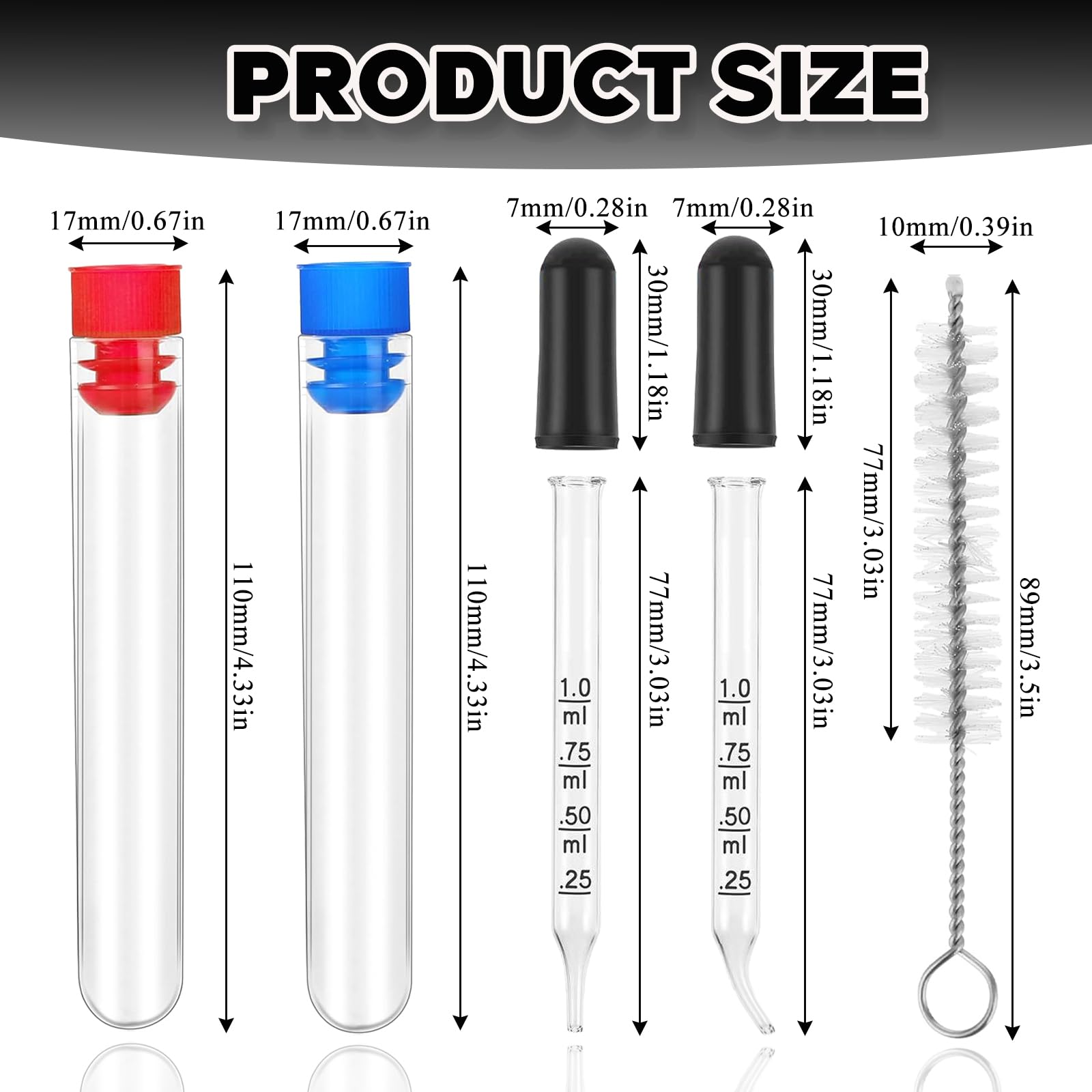 4ml Glass Droppers with Brush - Curved & Straight Tips for Lab & Healthcare