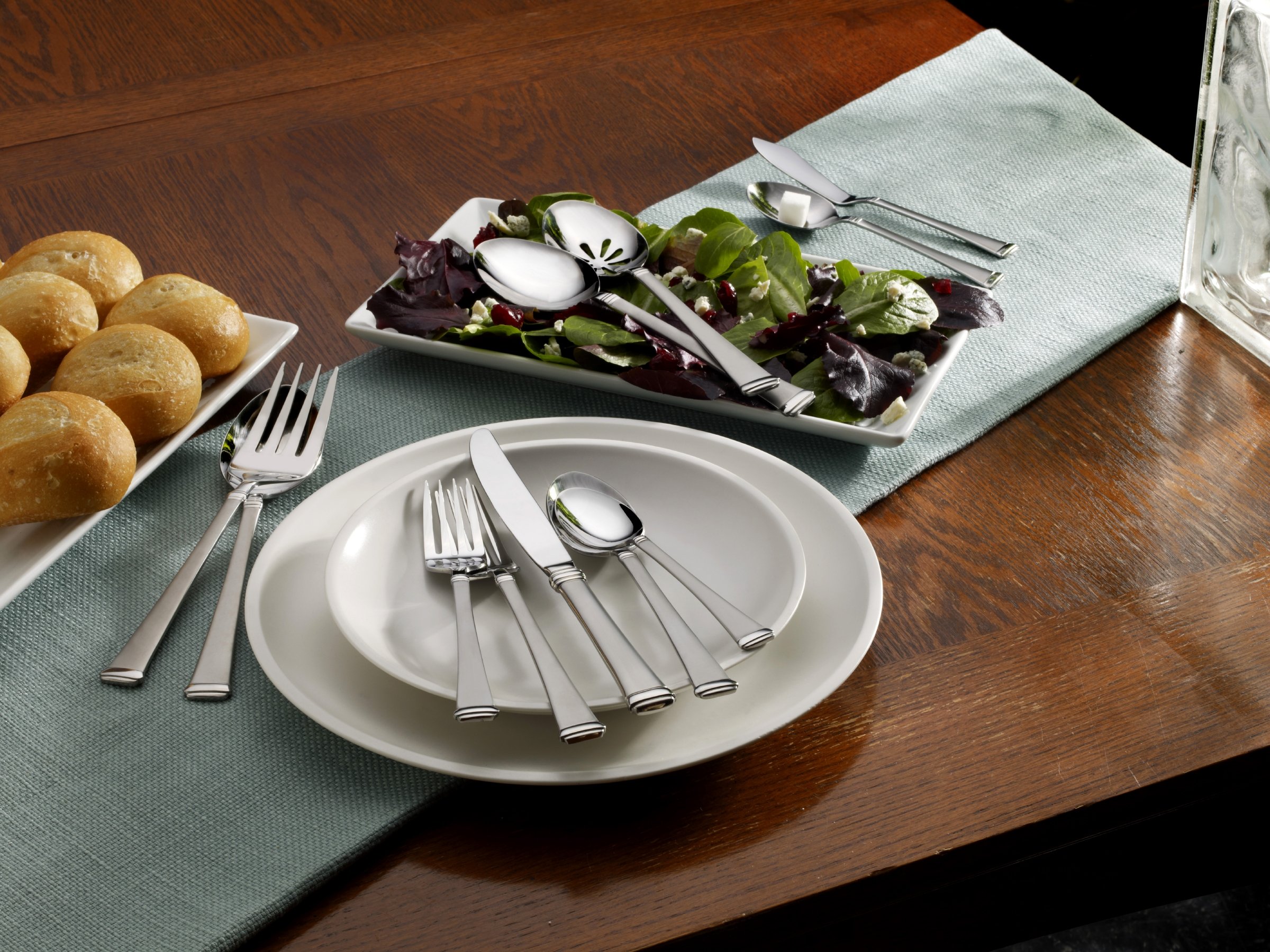 Premium Mikasa Harmony 45-Piece Silverware Set - 18/10 Stainless Steel Cutlery for 8 with 5-Piece Serving Utensils - Elegant Flatware for Dinner Parties, Weddings & Everyday Dining