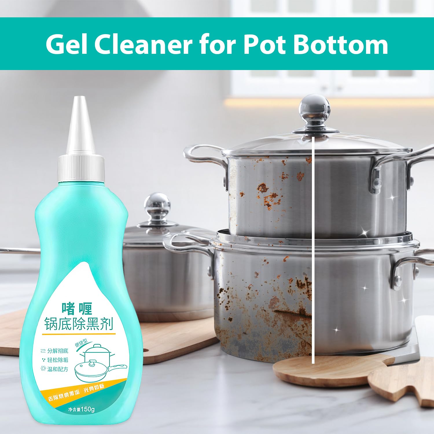 2-Pack Magic Gel Cleaner for Pots and Pans - Heavy Duty Cookware Bottom Cleaner, Non-Scratch Stove Top & Burner Cleaner - Perfect for Burnt-On Grease & Stubborn Stains (Kitchen, Camping, RV)