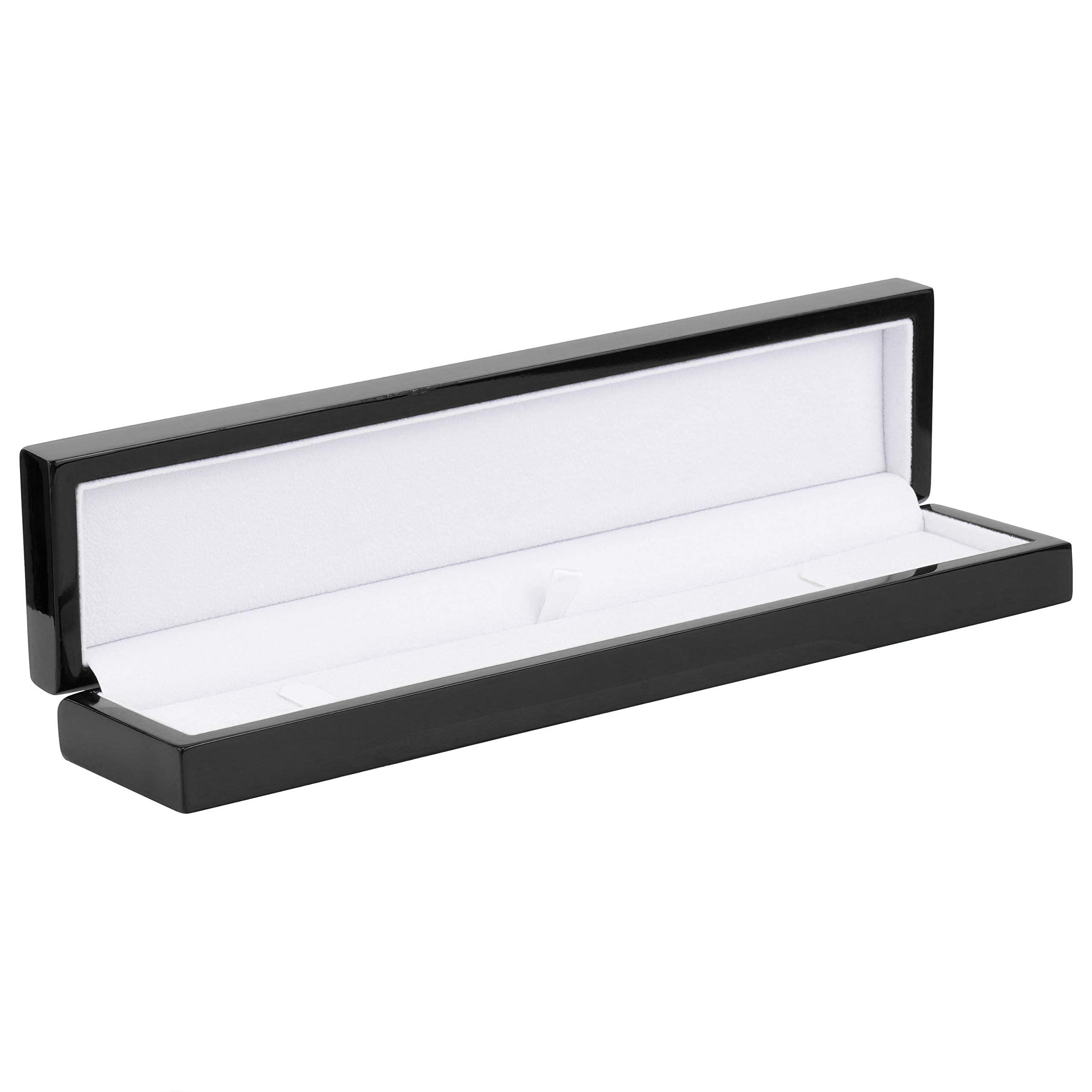 Premium Wooden Bracelet Gift Box for Jewelry - Luxury Noble Piano Design with 2 Piece Packer & Ribbon - Perfect for Bracelet Storage, Wedding Gifts & Birthday Presents (Black)