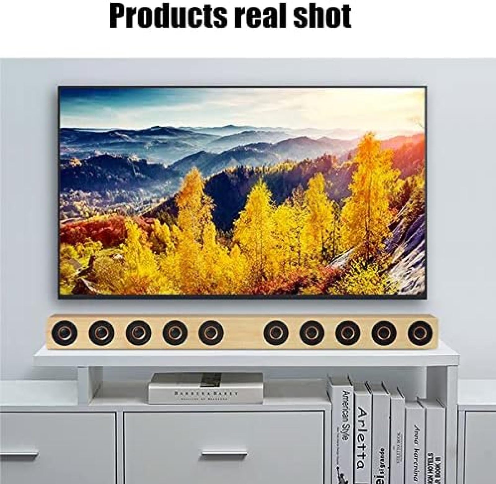 Wooden TV Sound Bar with 6 Sound Effects, 8 Speakers, 40W Wireless Bluetooth, Full Range 2 Woofer, Remote Control, Yellow - Perfect for Home Theater, Acoustic Music Center, and TV Column Setup