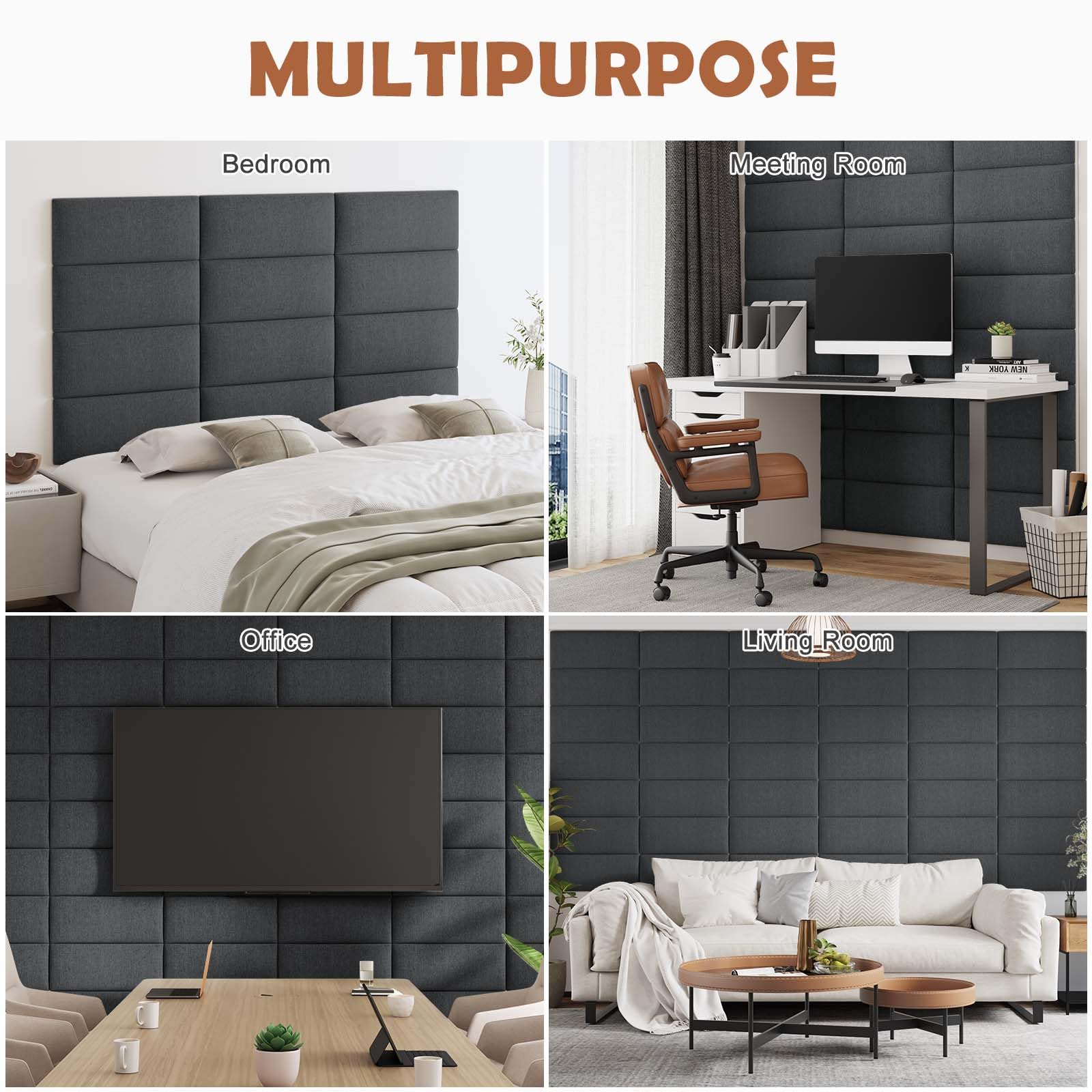 3D Soundproof Wall Panels - Upholstered Peel and Stick Headboard for Queen Size Bed, Black Tufted Bed Headboard (9 Panels, 10
