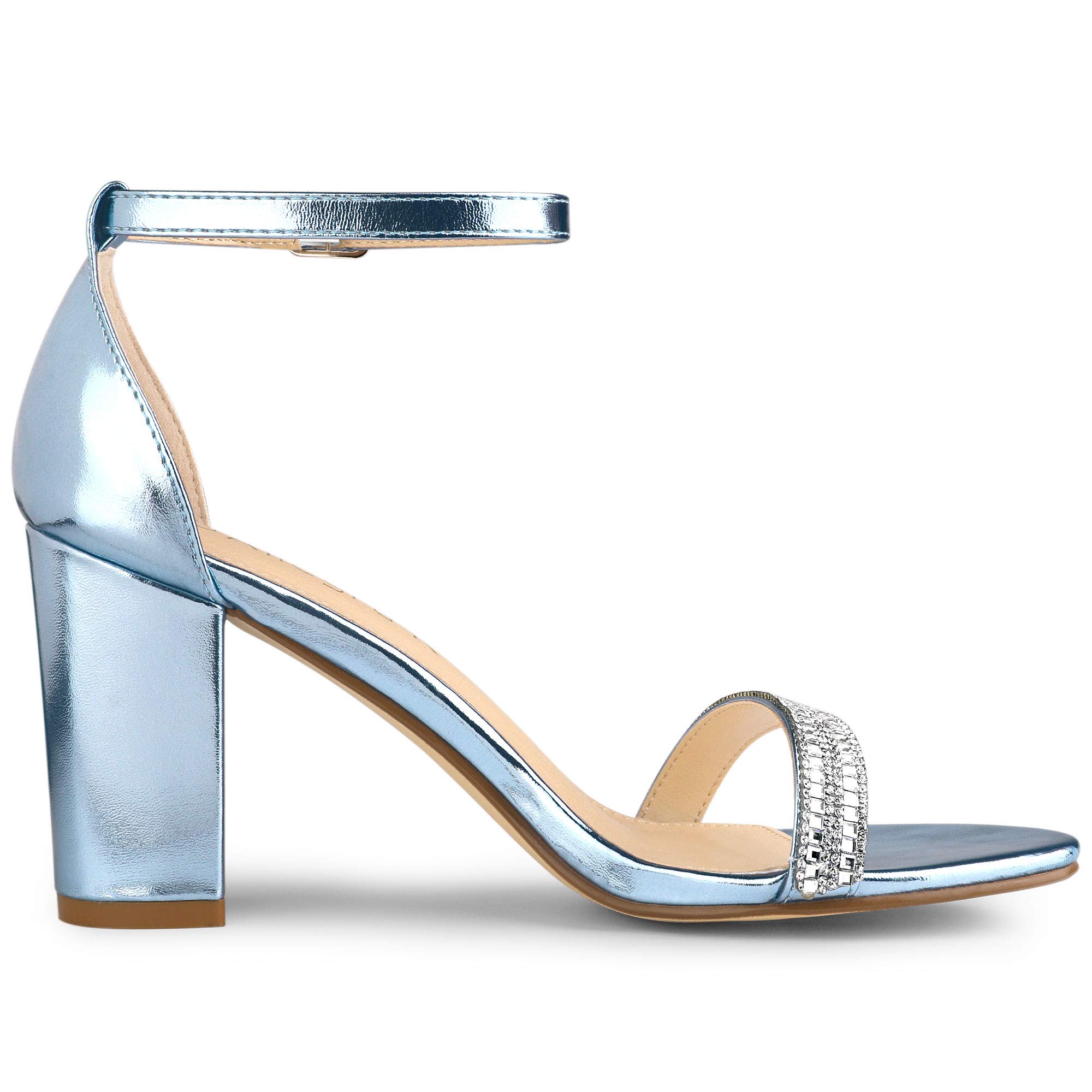 Allegra K Women's Rhinestone Ankle Strap Chunky Heel Sandals - Elegant Party Shoes for Weddings, Prom & Evening Events
