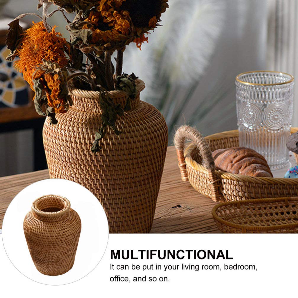 DOITOOL Rustic Woven Rattan Vase - Farmhouse Wicker Basket for Home Decor, Wedding Centerpiece & Kitchen Storage | Perfect for Dried Flowers, Farmhouse Style & Organizing Essentials