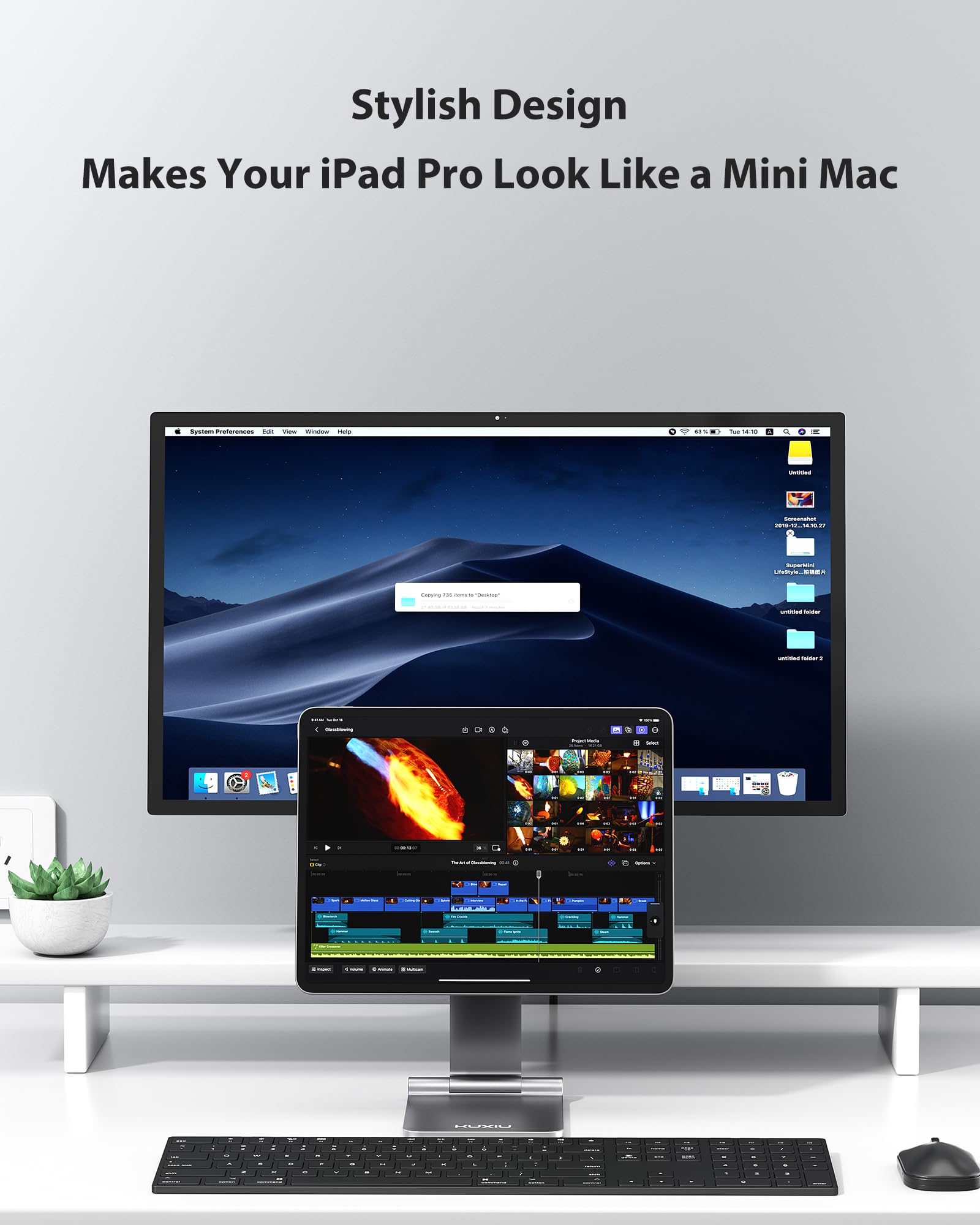 Magnetic Wireless Charging Stand for iPad Pro 13 M4 2024 - Aluminum Alloy Foldable Tablet Stand Holder with 360° Adjustable Angle & 1M USB-C Cable - Perfect for Home Office, Desk Work, Watching Videos & Hands-Free Charging