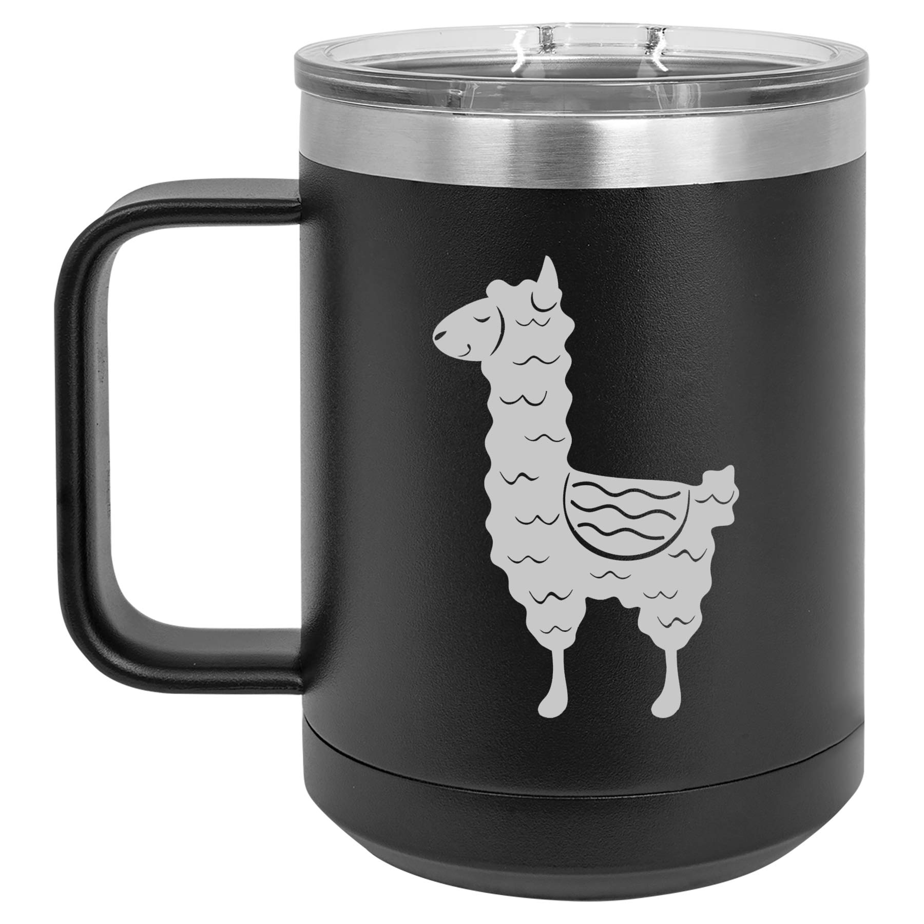 15 oz Vacuum Insulated Stainless Steel Tumbler with Handle & Lid - Cute Llama Design Travel Coffee Mug (Black) | Perfect for Hot/Cold Drinks, Commuting, Office & Outdoor Adventures