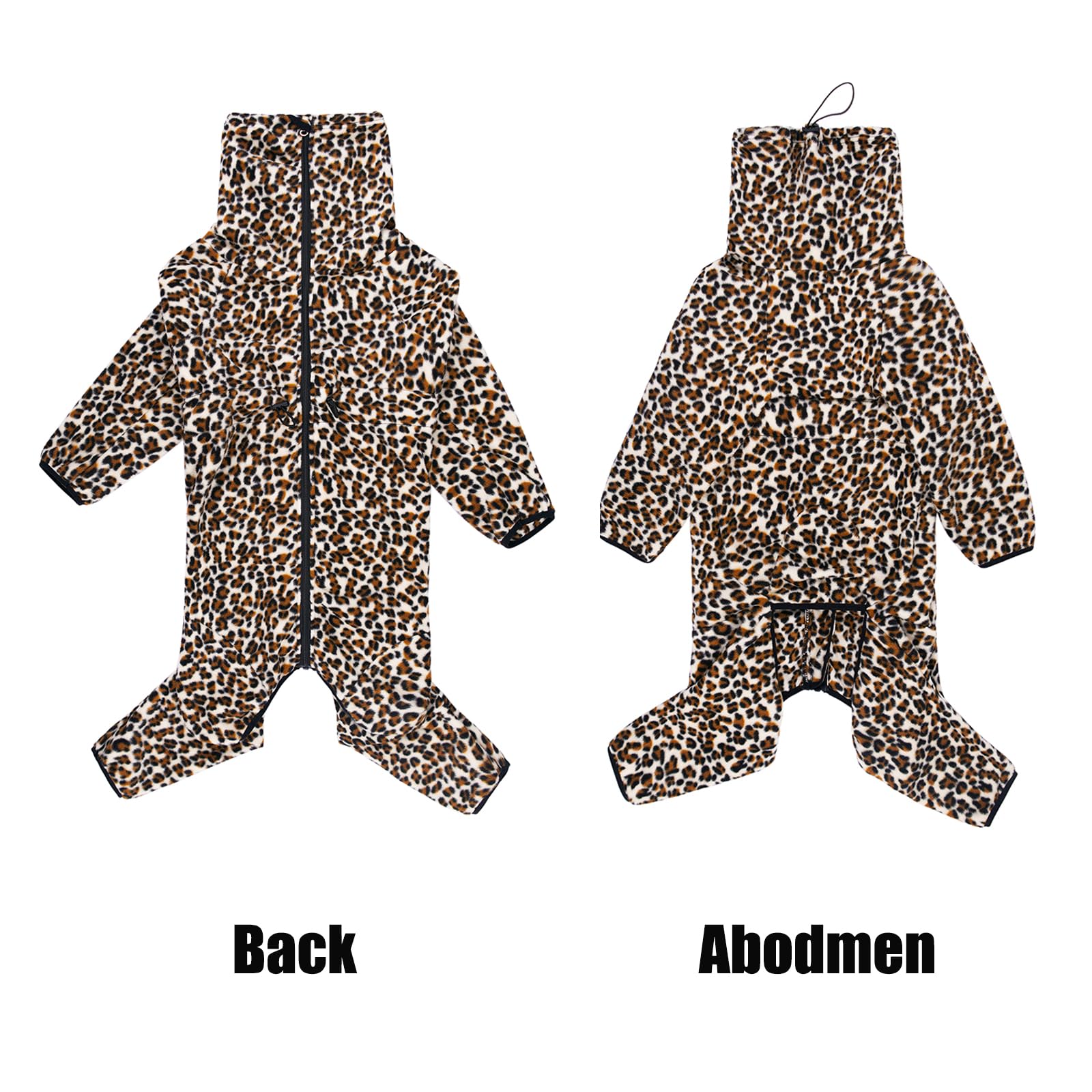 Warm Fleece Dog Winter Coat with High Collar - Windproof Full Body Snowsuit for Large & Medium Dogs | 4-Legs Design for Maximum Warmth | Perfect for Cold Weather, Snowy Days & Outdoor Adventures (Leopard Print, X-Large)