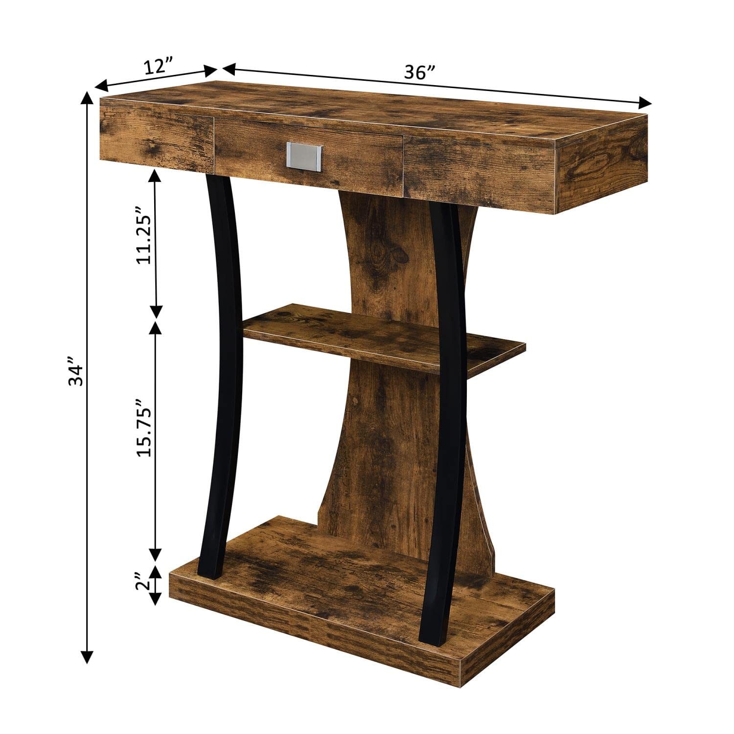 Convenience Concepts Newport Console Table with Shelves - Rustic Barnwood & Black Finish - Perfect for Entryway, Living Room, or Hallway Decor