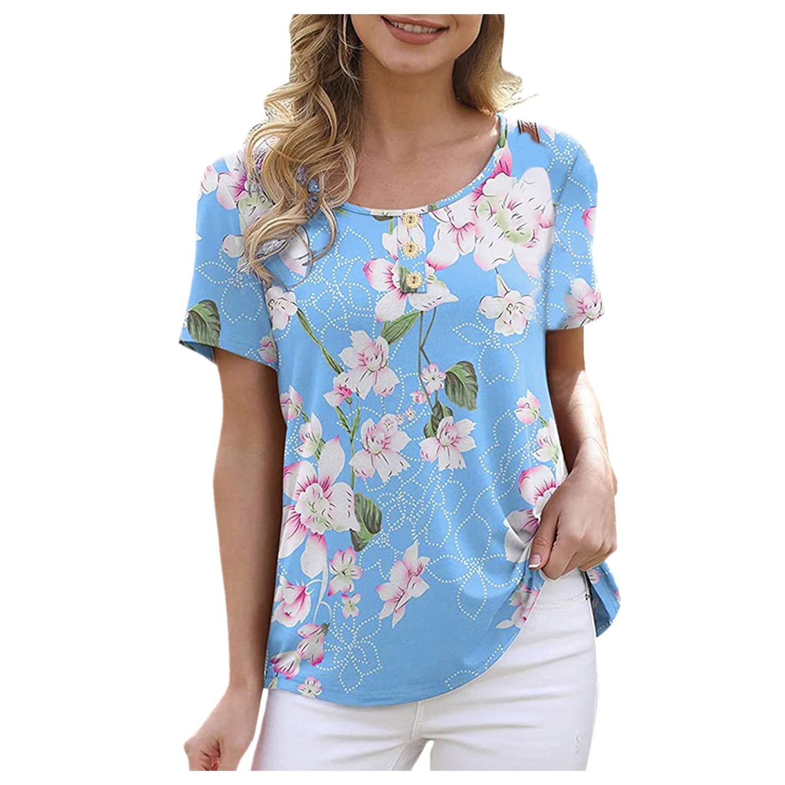 Women's Dry Fit Workout Shirts - Breathable Casual Printed Button Tops for Summer | Gym, Yoga, Running & Everyday Wear