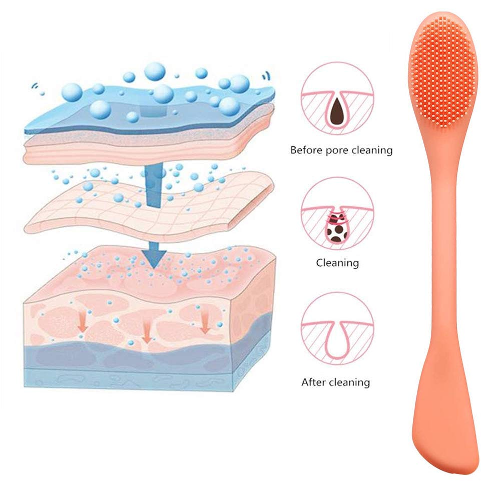 Double Head Silicone Face Mask Brush - 2-in-1 Makeup Applicator & Facial Cleansing Brush for Pore Cleaning, Skin Care & Beauty Routine - Perfect for Applying Masks, Serums & Exfoliating