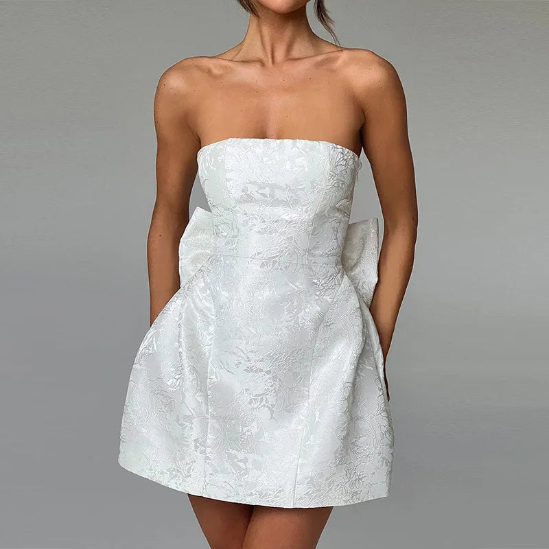 Sexy Backless Bow Mini Dress for Women - Off Shoulder Strapless Sleeveless Bodycon Party Club Dress | Elegant Night Out, Date Night, Cocktail Party, Summer Vacation Outfit