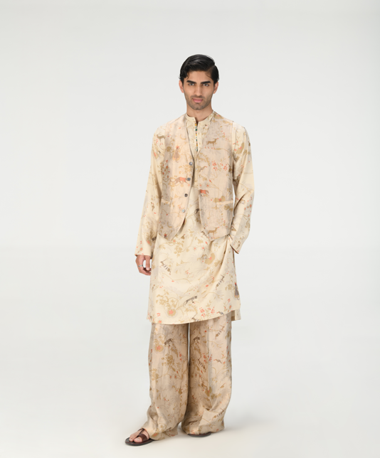 Elegant Silk Brocade Vest Coat with Zig Zag Pattern in Ivory - Perfect for Weddings, Parties & Formal Occasions