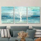 3-Piece Abstract Cyan and Blue Golden Foil Metal Wall Art - Ready to Hang Modern Home Decor for Living Room, Bedroom & Office