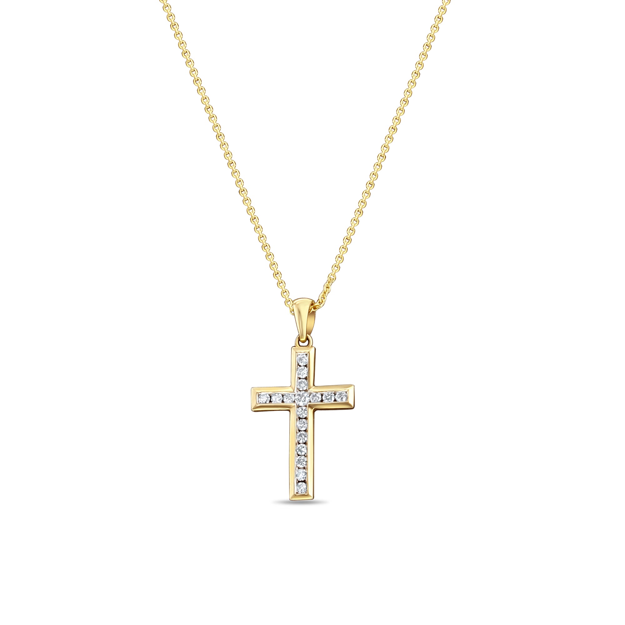 1/3 CT Channel Set Diamond Cross Pendant Necklace in 14k Yellow Gold - Perfect for Gifts, Weddings & Everyday Elegance