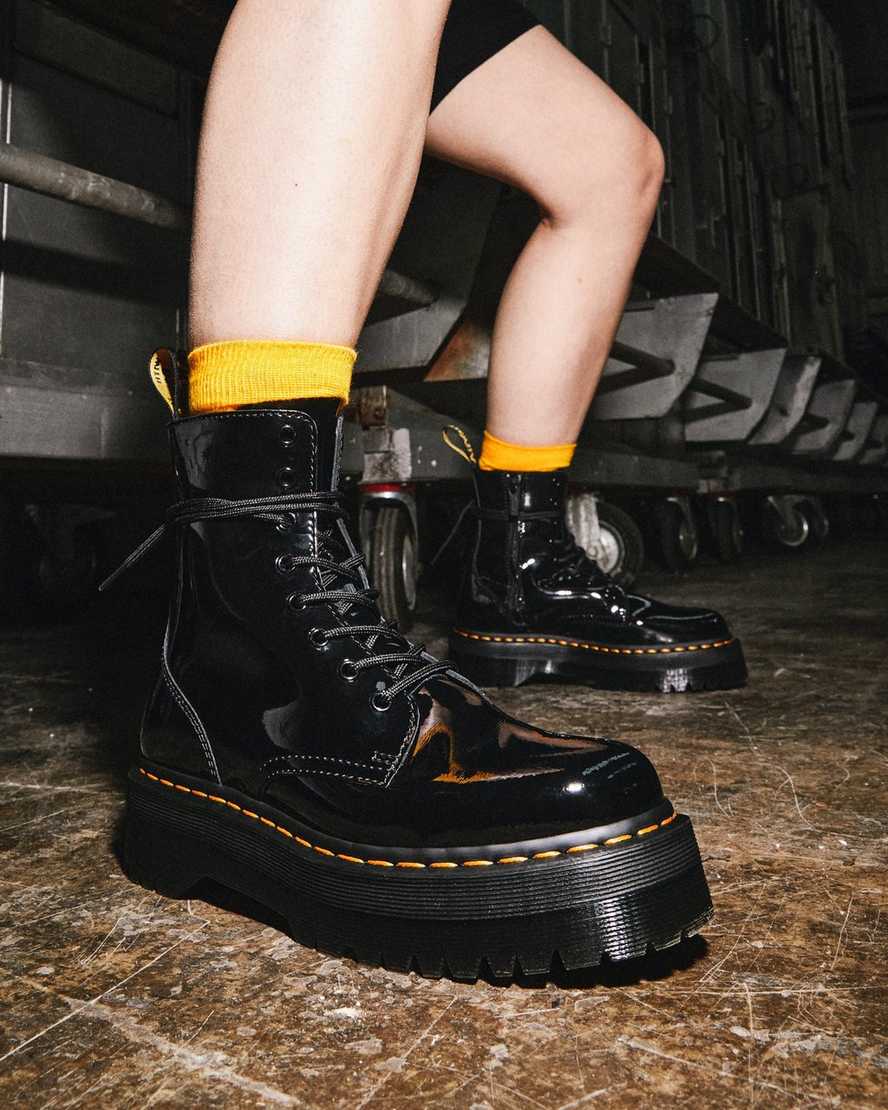 Dr. Martens Jadon Patent Black Leather Platform Boots for Women - Chunky Heel, Vegan Leather, Punk Style - Perfect for Concerts, Festivals & Edgy Streetwear Outfits