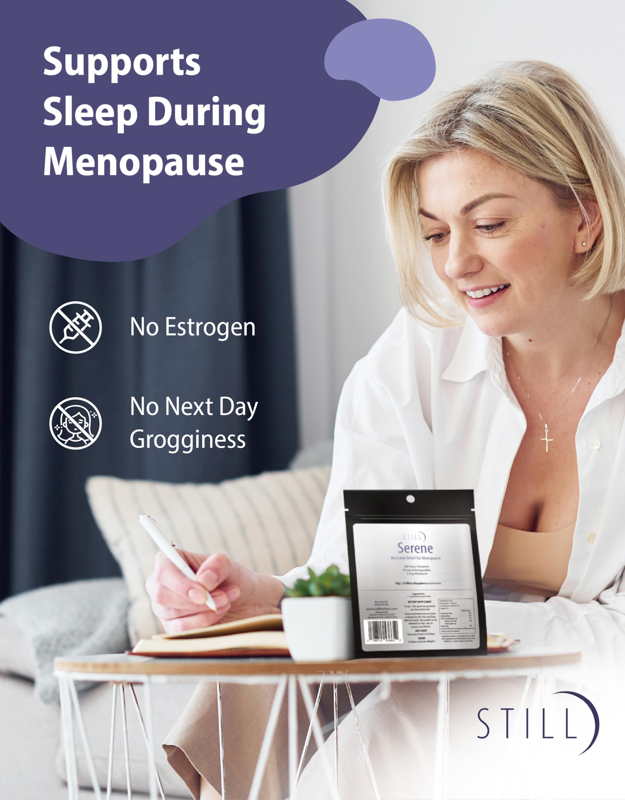STILL Serene Menopause Relief Gummies with Ashwagandha, Melatonin & L-Theanine - Natural Sleep Aid & Hormone Balance Supplement for Women - 10 Count - Perfect for Nighttime Relaxation & Stress Relief During Menopause