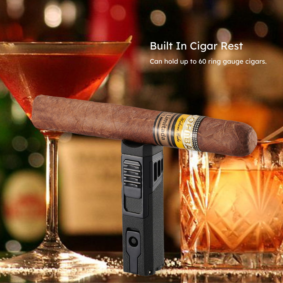 Visol Capitan Quad Flame Torch Lighter - Black Crackle Finish | Windproof Refillable Butane Lighter for Cigars, Camping & Outdoor Use